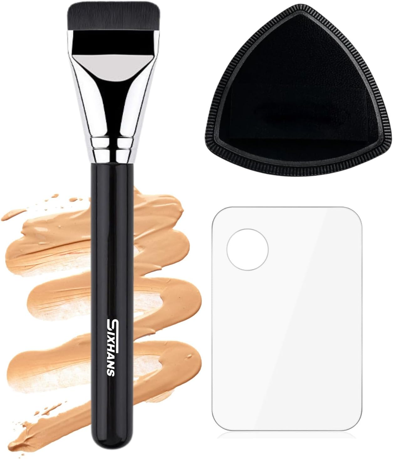 Flat Foundation Brush Rubycell Sponge & Mixing Palette Makeup Tool Couple Set- Ideal for Liquid Foundation,Ultra-Soft Seamless Blender for Flawless Natural Makeup,Minimized Absorb,Long-Lasting image number 4