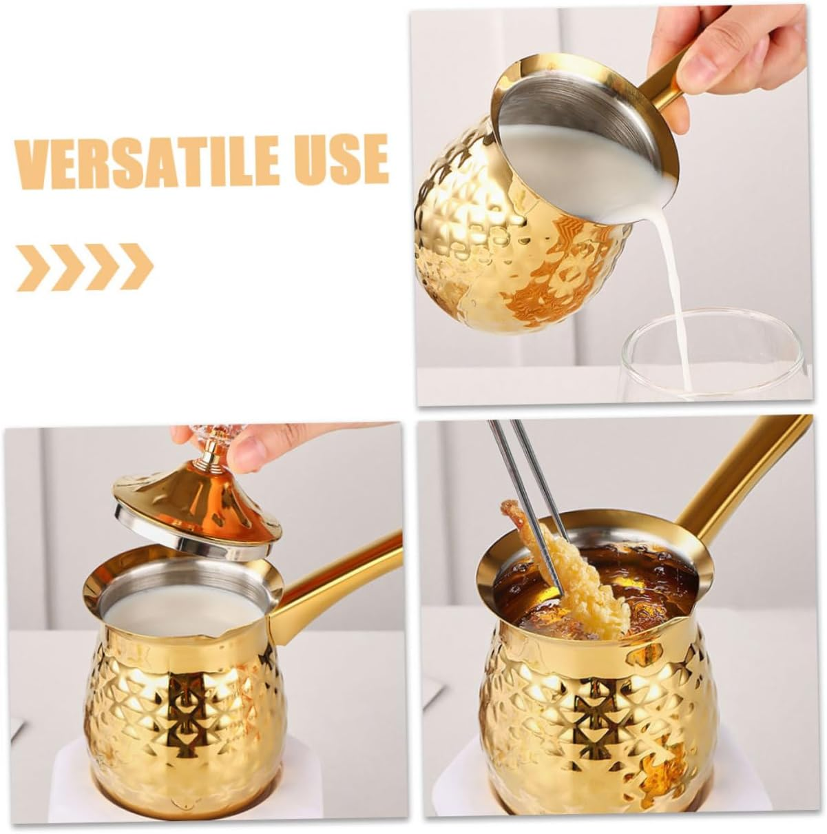 HIAKDOFT Vintage Turkish Cezve Coffee Pot 600Ml Metal Briki Coffee Maker Golden Small Pot for Home Kitchen Induction Cooktop Use image number 2