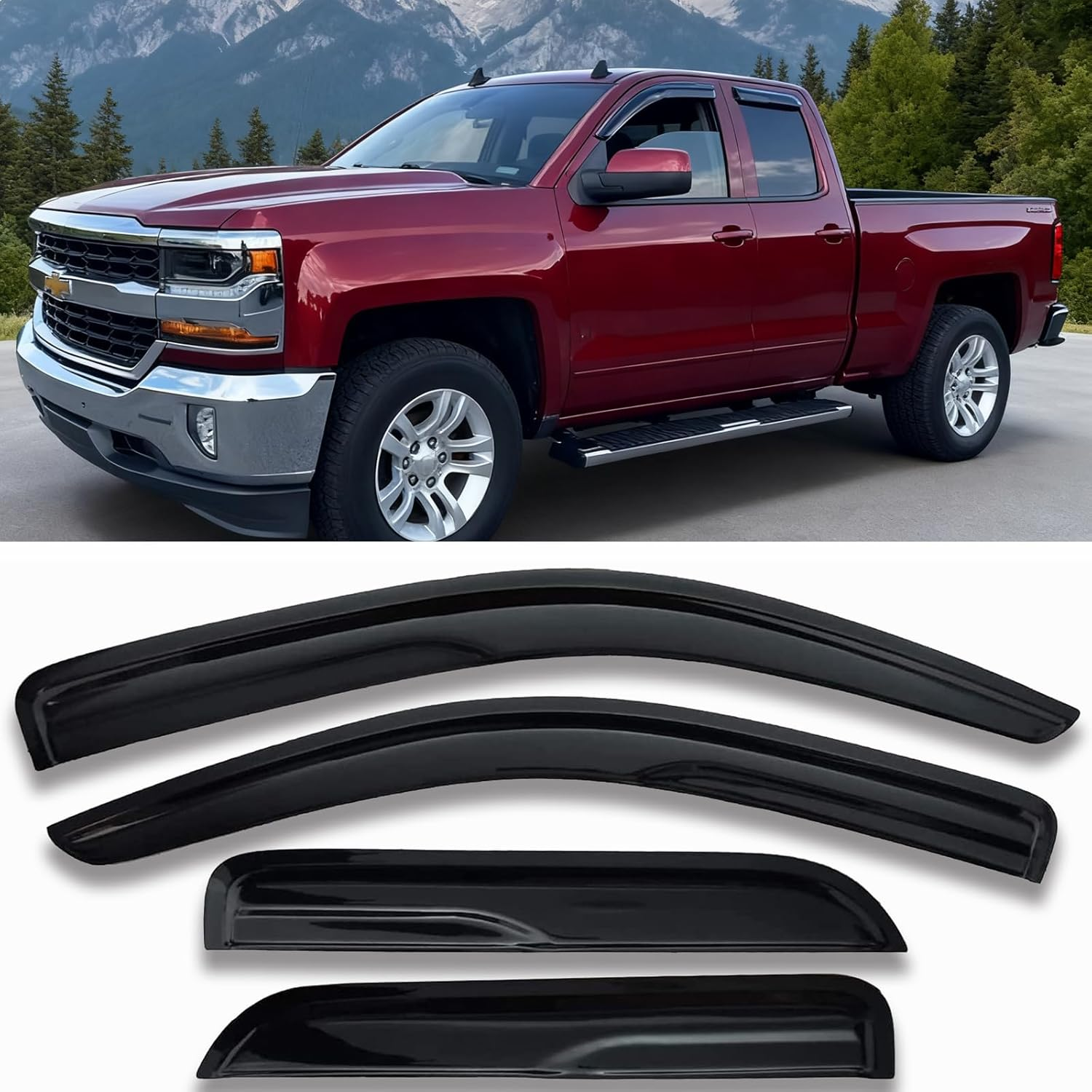 Side Window Deflectors Vent Visors for 2015-2018 Silverado & Sierra 1500 2500HD 3500HD Double Cab/Extended Cab Rain Guard Sun Shade 4Pc-Set 94528 image number 1