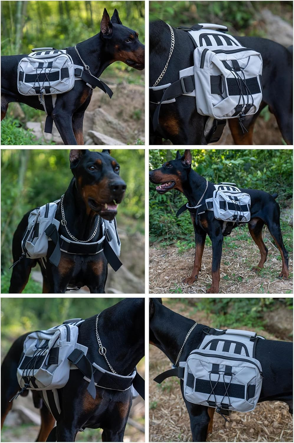 Large Dog Backpack, Outdoor Hound Saddle Bag Dog Pack with Side Pockets for Small Medium Large Dogs, Adjustable Tactical Dog Pack for Hiking, Travel, Camping, Training Gray M image number 5