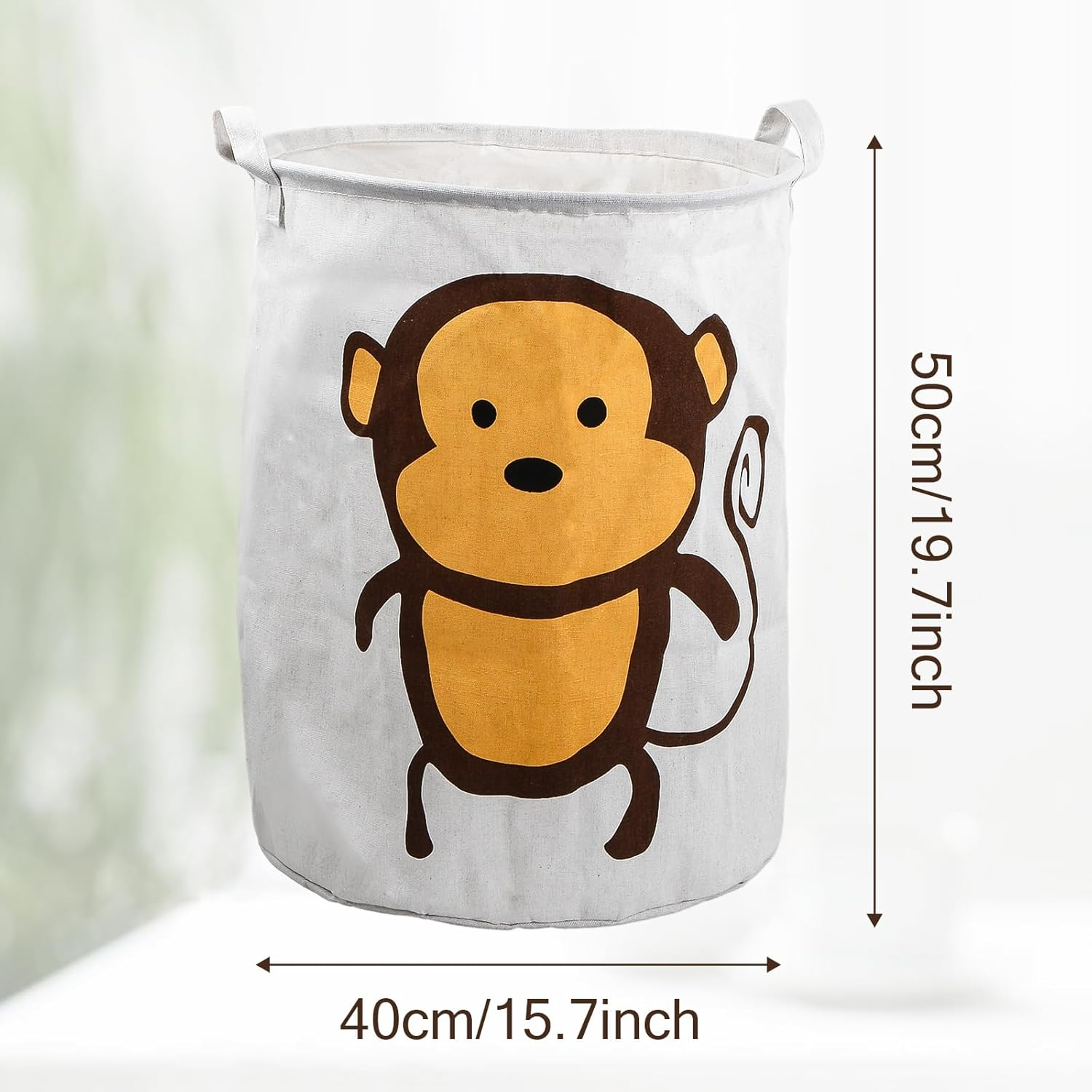 Cute Monkey Baby Laundry Basket, round Canvas Fabric Foldable Clothing Storage Basket, 40 X 50 Cm image number 6