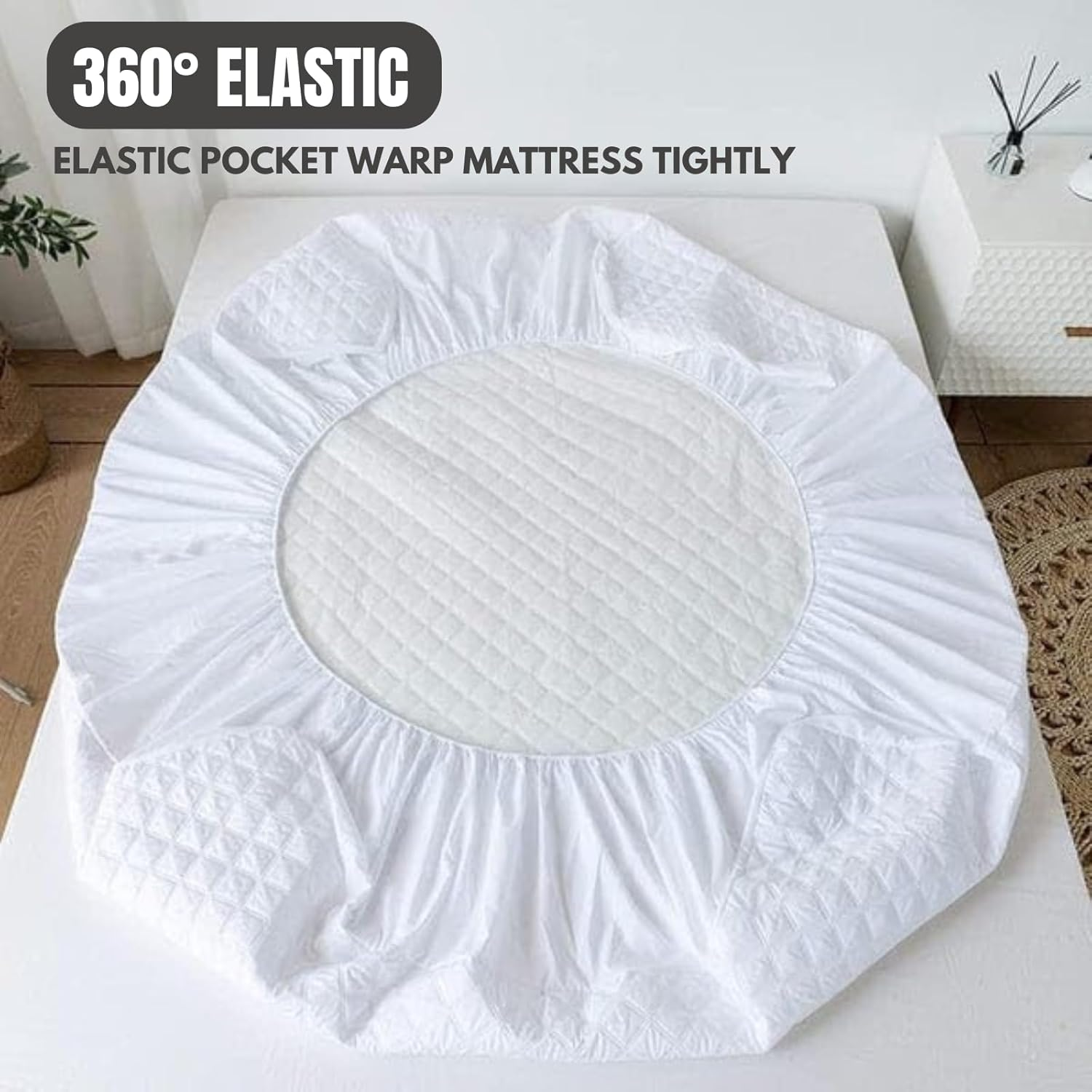Quilted Waterproof Mattress Protector, JOMWEN Extra Deep Mattress Topper, Fitted Bed Cover, Comfortable and Machine Washable Bed Pad (White, Double 137 X 190+30Cm) image number 1