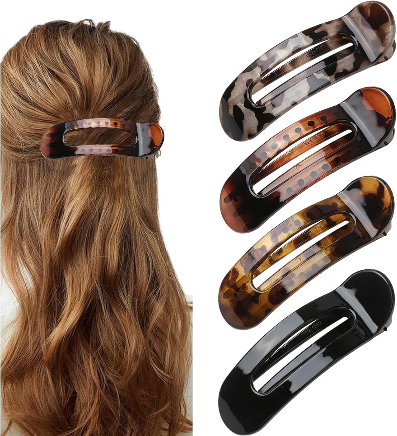 Ueiykoz 4 PCS Flat Hair Clip for Women,French Flat Claw Clip Strong Hold Hair Barrettes for Thick Thin,Comfortable Curved Barrette Perfect for Lying Down