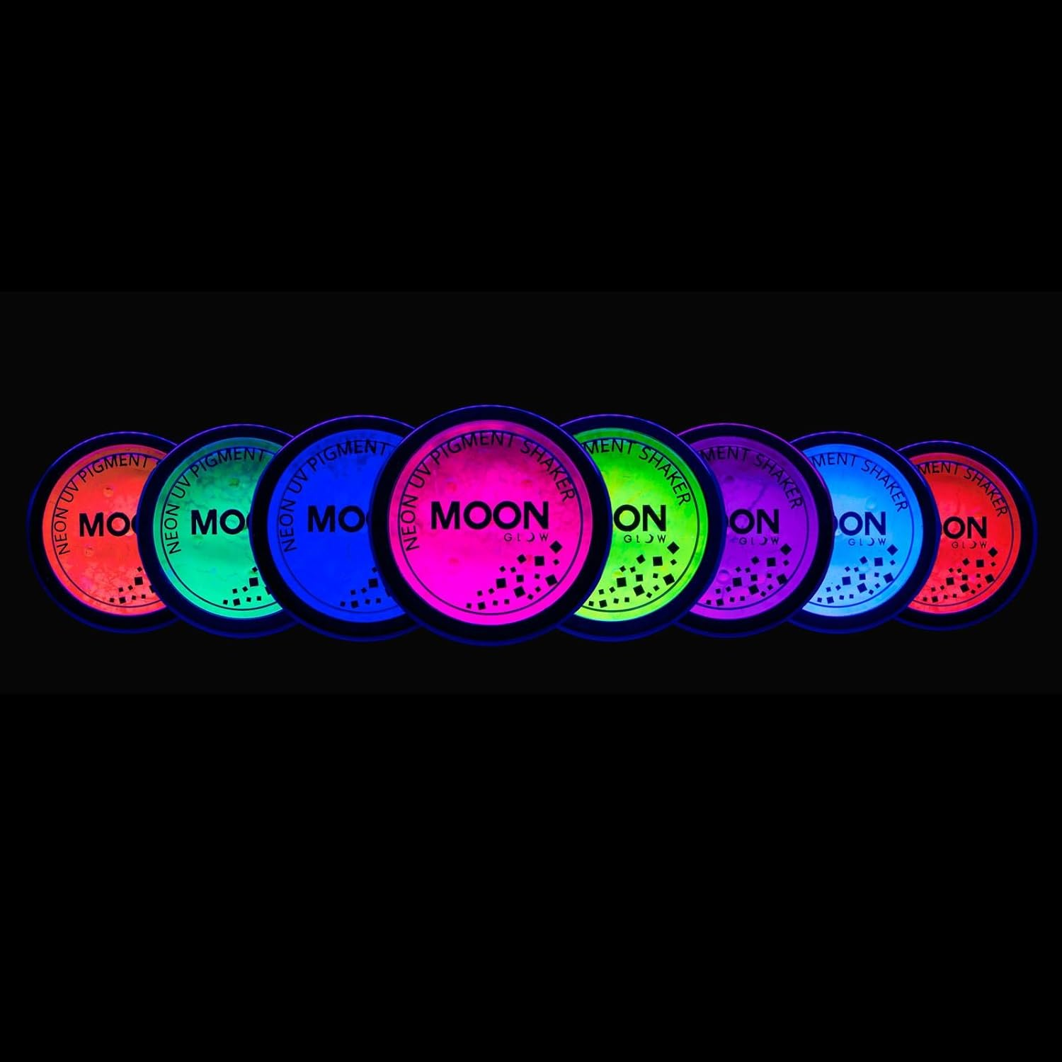 Moon Glow - Blacklight Neon UV Pigment Shaker 0.1Oz Set of 8 ? Glows Brightly under Blacklights / UV Lighting! Use on the Face/Body as Loose Eye Shadow and for Nail Art