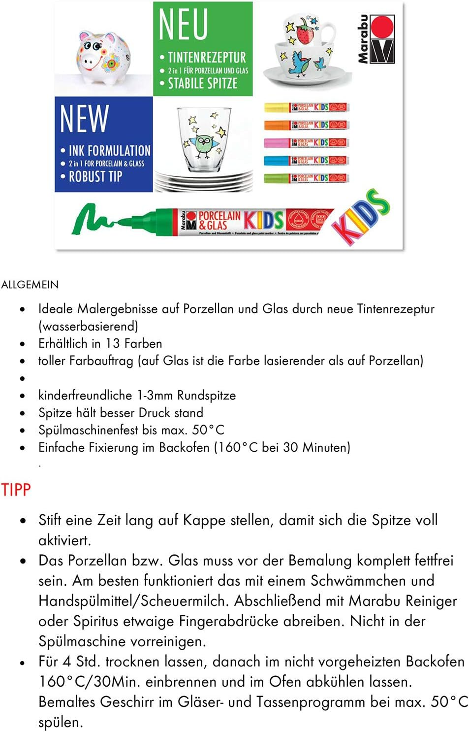 Marabu 0125000000084 - Porcelain and Glass Painter Kids Set Mega Fun, Porcelain Crayons for Children Set of 10, Dishwasher Safe after Firing, Universal Tip 1-3 Mm image number 1