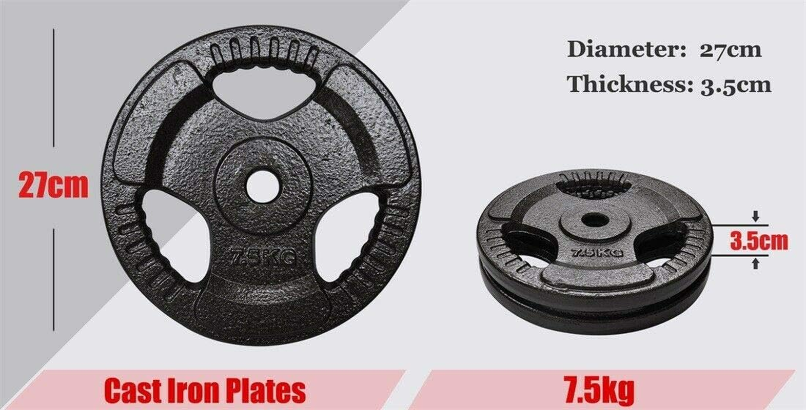 50Kg Ez Grip Cast Iron Barbell Weight Set - 150Cm Bar + 45Kg Iron Weight Plates - Weight Training Exercise Workout Fitness Gym Strength image number 5