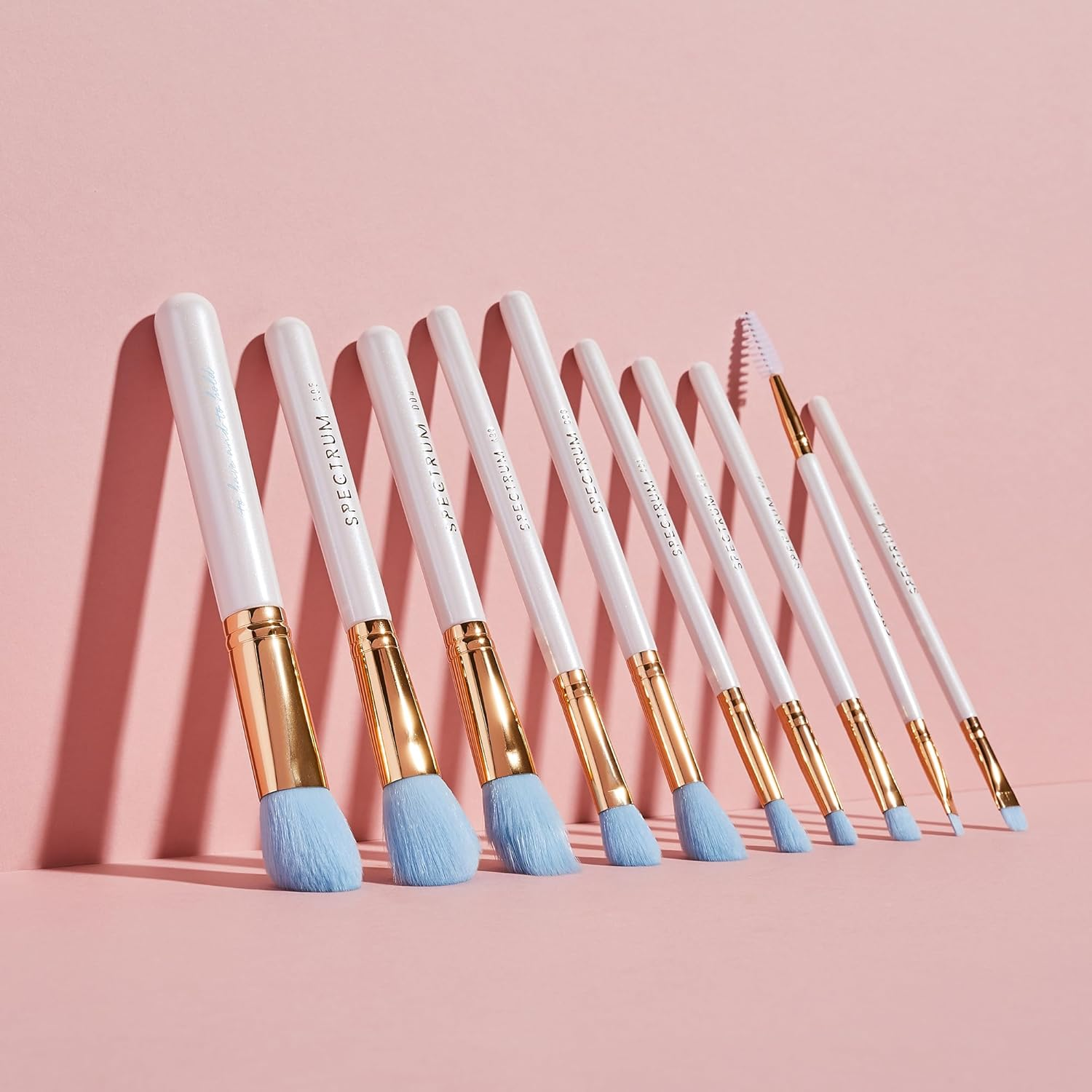 Spectrum Collections Bridal Make up Brushes, Spectrum Makeup Brushes Set Including Face Brushes and Eyeshadow Brushes with Soft Synthetic Bristles, White and Blue 10 Piece Makeup Brush Set image number 2