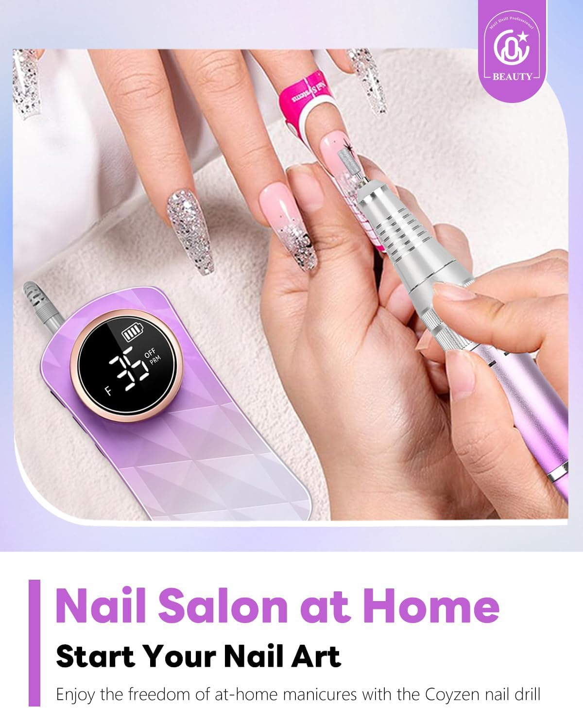 Cozyzen Cordless Professional Nail Drill, 35,000 RPM Rechargeable Electric Nail File, Portable E-File Machine with Extended Battery Life, Lightweight Design for Manicure & Pedicure image number 3