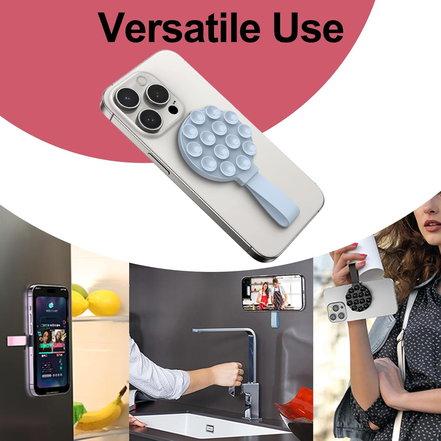 T Tersely Silicone Suction Phone Grip Holder, Magnetic Phone Mount Compatible with Magsafe, Sticky Grip Hands-Free Mirror Stand Holder for Iphone 17/16/15/14/13/12/11 Series and Android (Blue) image number 4