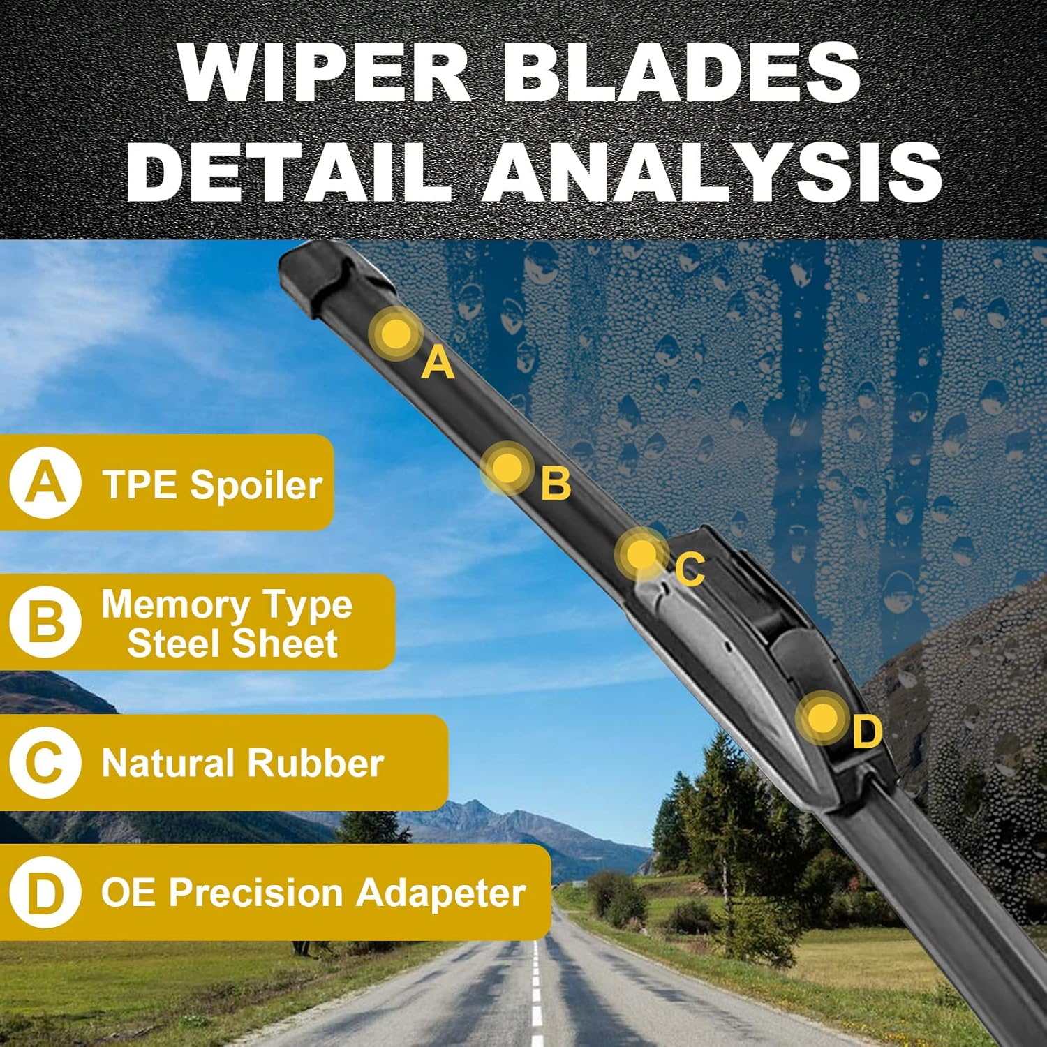 Premium U/J Hook 15"+15" Windshield Wiper Blades for 2007-2018 Jep Wrangler JK Original Equipment Replacement Jeep Wrangler Accessories (Pack of 2) image number 2