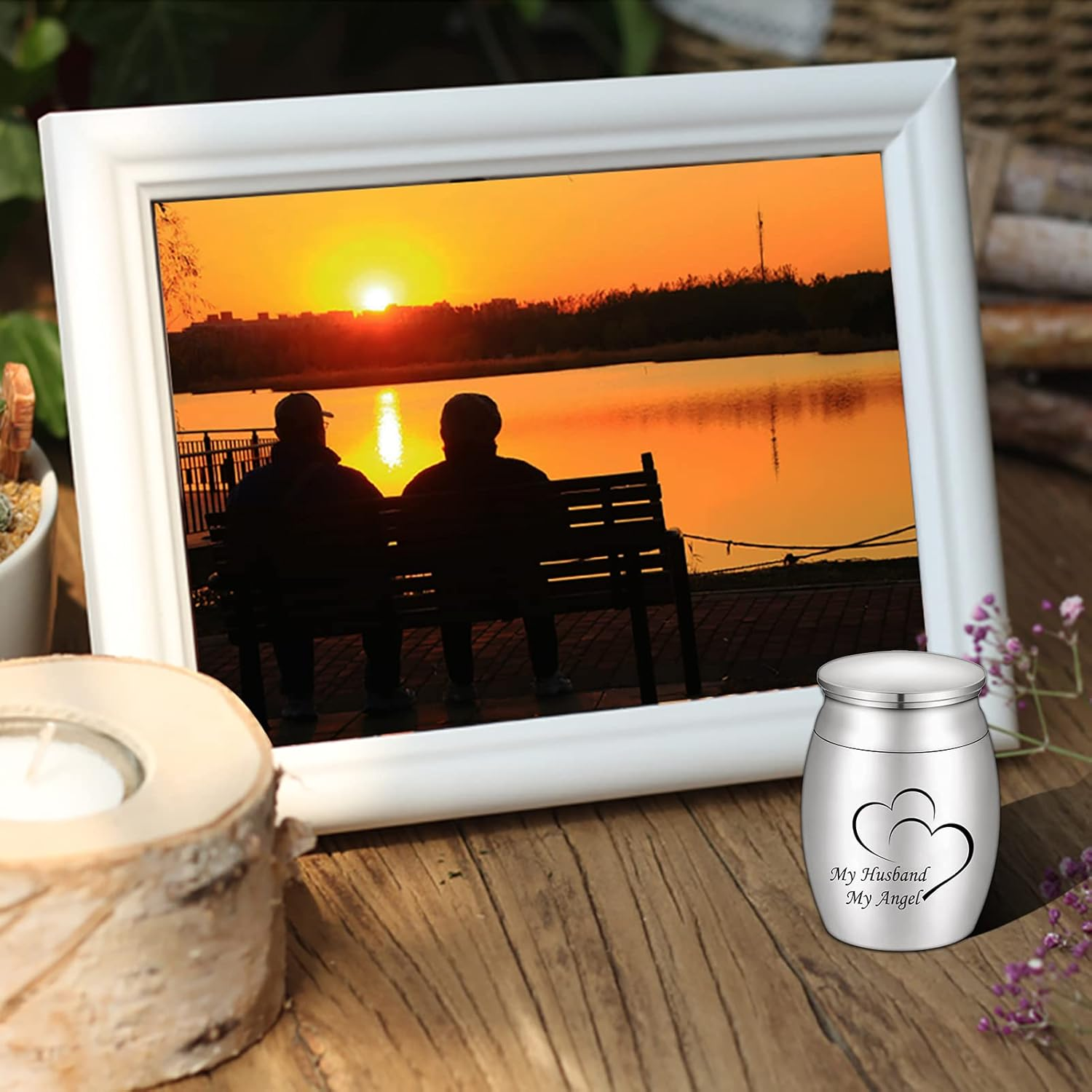 Small Keepsake Urns for Human Ashes Mini Cremation Urns for Ashes Stainless Steel Memorial Ashes Holder-My Husband My Angel image number 6