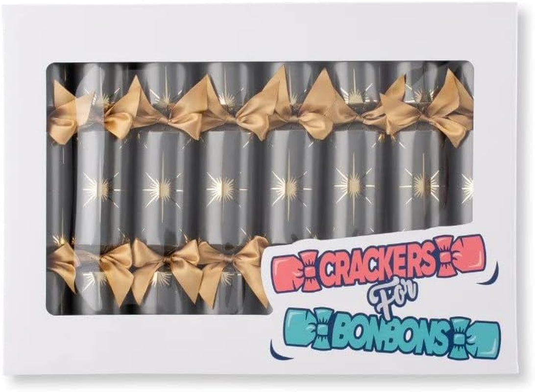 Luxury Christmas Star Handmade Bon Bons | Box of 8 | Silver-Grey with Gold Bow & North Star Design | Includes Miniature Gifts & Party Fun image number 3