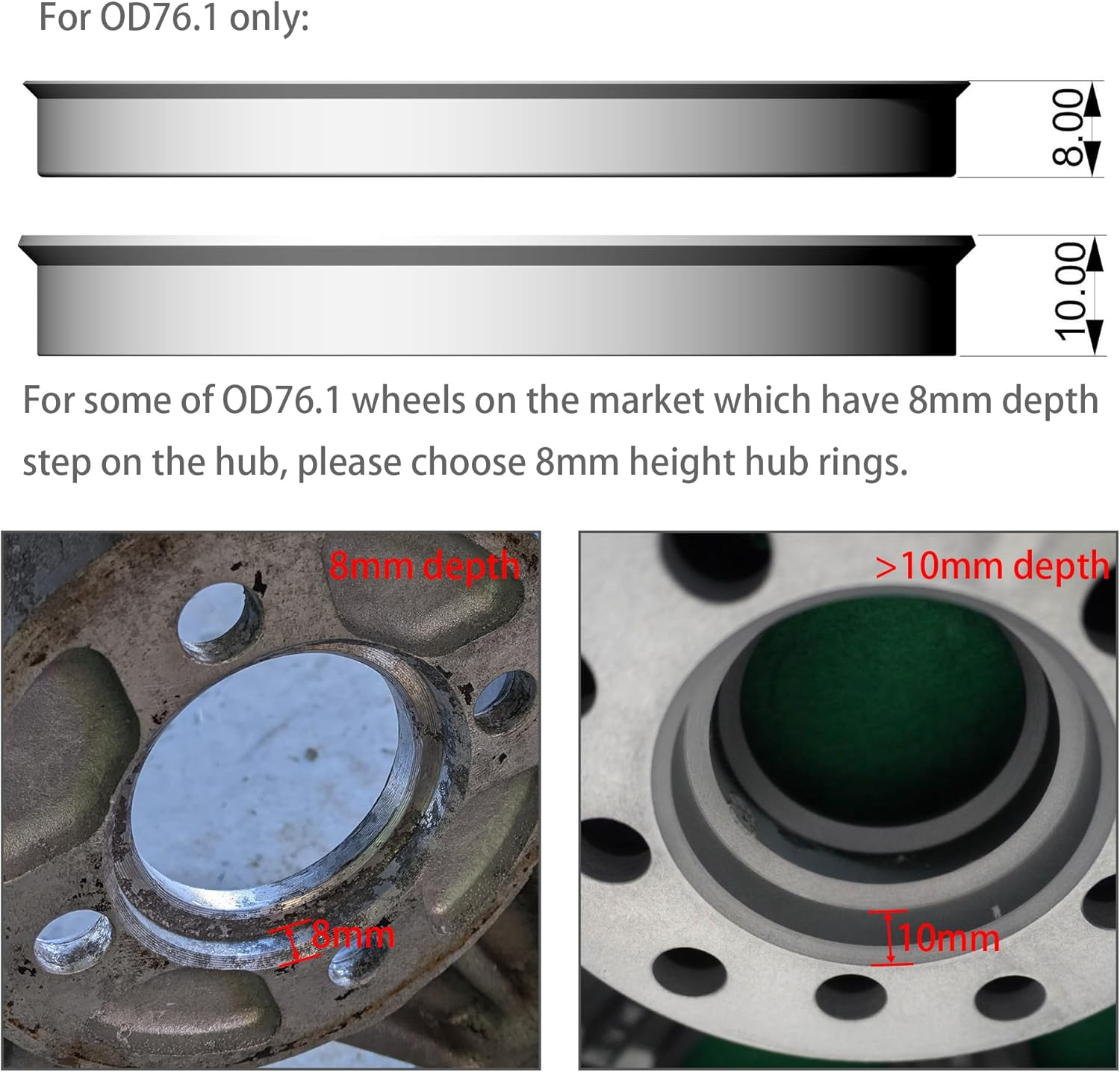 WHEEL CONNECT Hub Centric Rings,76.1 to 70.5, Set of 4, Aluminium Alloy Hubrings, O.D:76.1-I.D:70.5Mm. 8Mm Height. A image number 6