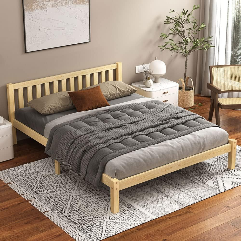 ALFORDSON Queen Bed Frame Wooden Bed Base with Solid Wood Pine Timber Slats, Mattress Base Platform with Storage Space, Oak Bed Foundation with High Headboard, Fenella Series Bedroom Furniture image number 6