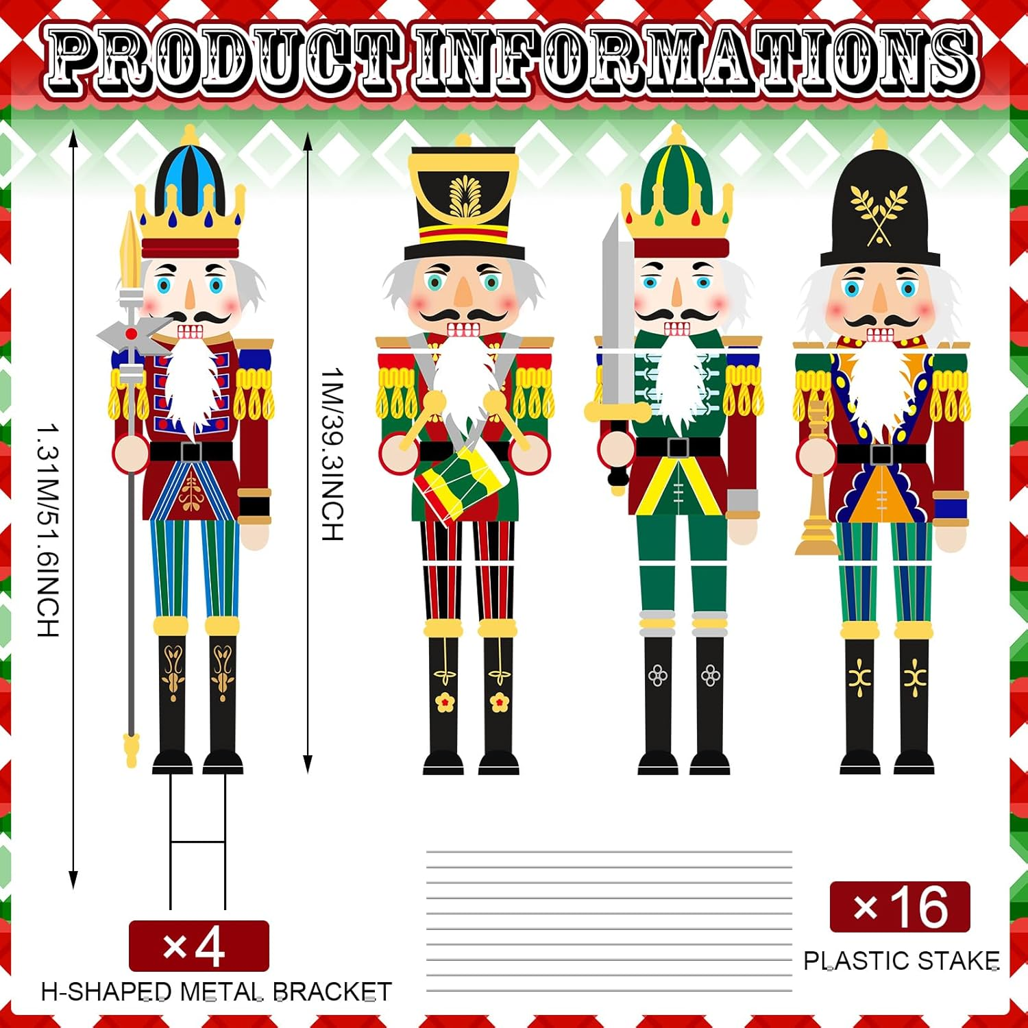 Soaoo 4 Pcs Large Christmas Nutcracker Yard Sign with Stakes 39.4 Inch Christmas Nutcracker Decorations Outdoor Holiday Giant Nutcracker Garden Decor for outside Xmas Courtyard Lawn Party Supplies