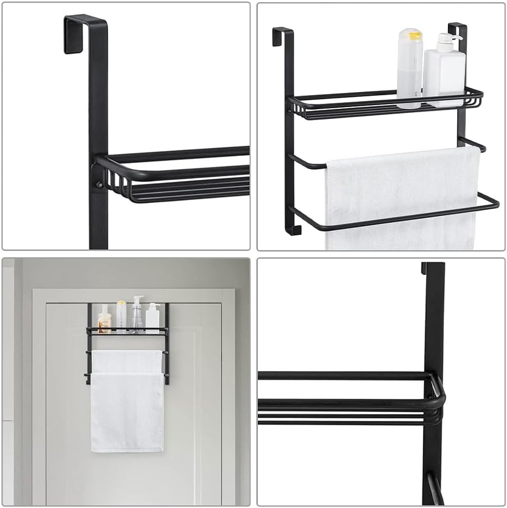 3-Tier Door Towel Rack,Large Capacity Organizer,Behind Door Towel Bar,Punch Free Pylons,Bathroom Storage Shelves,Wall Mount Towel Holder,For Shower Room image number 5