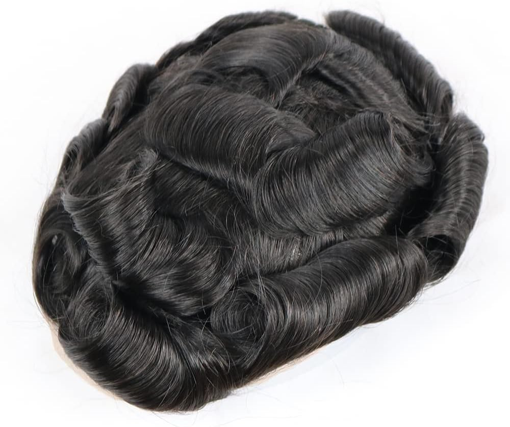 SIMBEAUTY Super Natural Hairline Human Hair Mens Toupee Free Style 10X8 Inch Thin Skin Hairpieces Replacement Systems Men Hair (0.06Mm Skin, 1B, off Black) - 20, Medium Dark Blonde image number 4