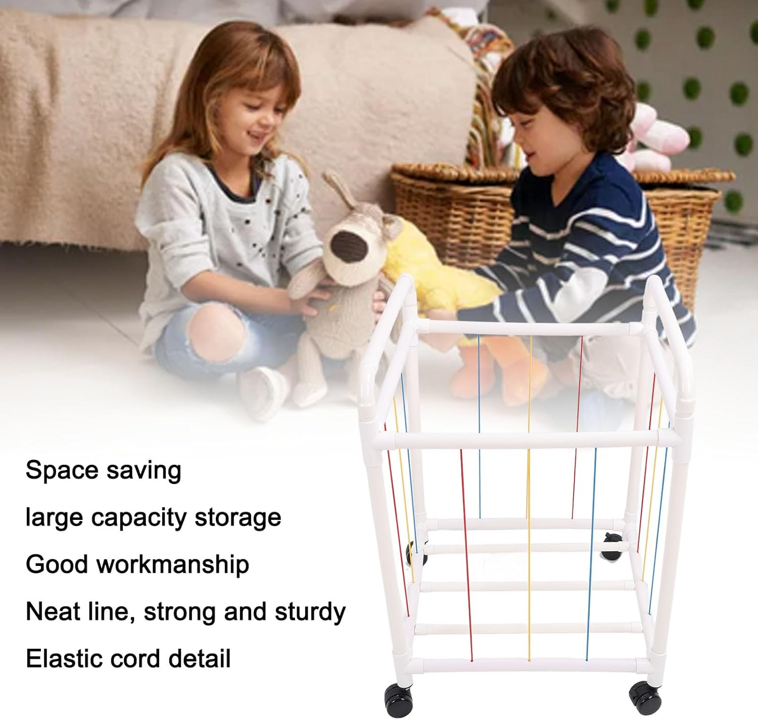 Stuffed Animal Zoo Cage, 19.69X19.69X19.69In Stuffed Animal Storage Zoo Holder Standing, Kids Toy Storage Organizer Shelves Basket with Elastic Cord, Plush Storage (C Double image number 3