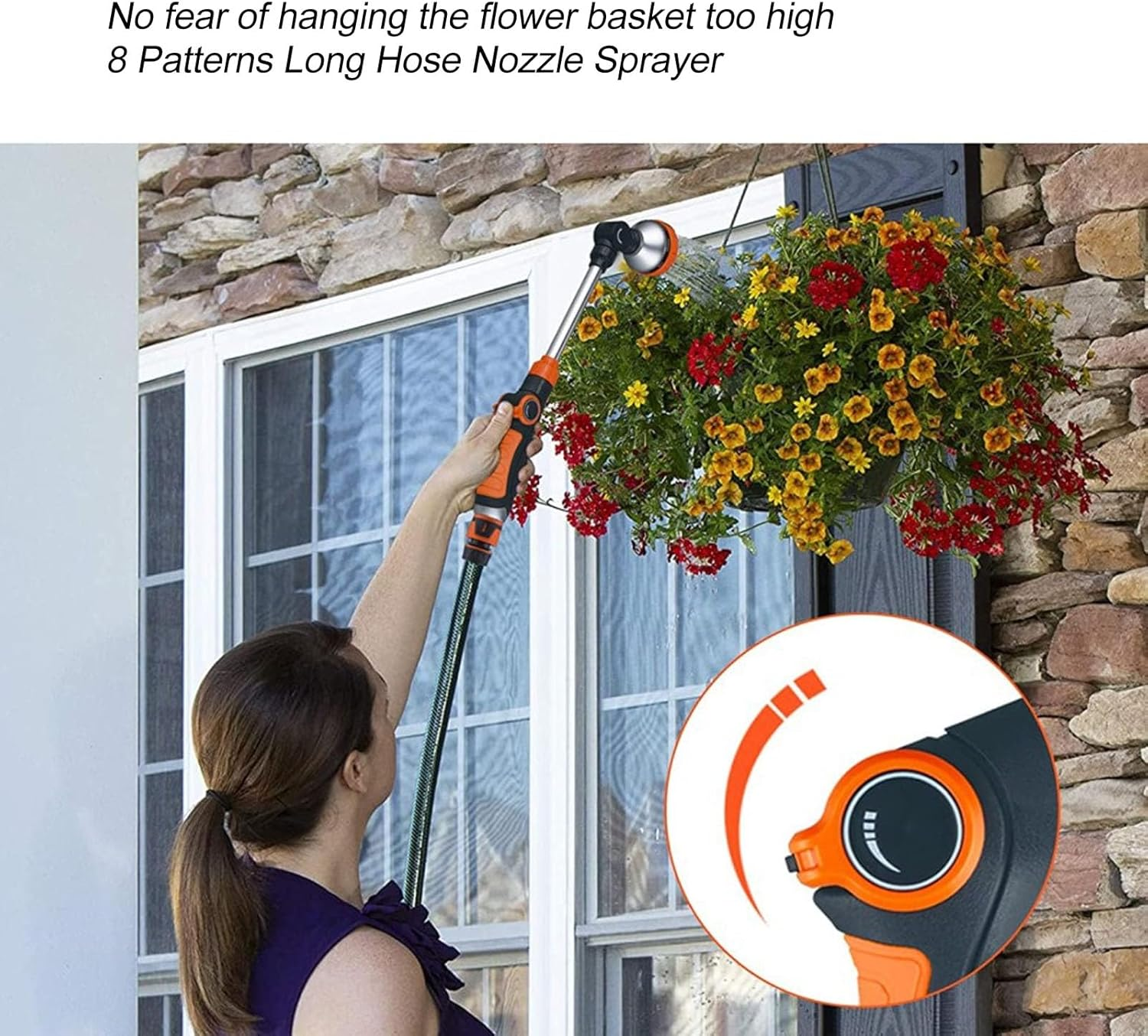 Watering Wand Heavy Duty, Garden Hose Wand with 8 Spray Patterns, 18.5Inch Sprayer Wand, Long Hose Nozzle Sprayer for Hanging Baskets, Shrubs, Garden, Lawn, Car Washing