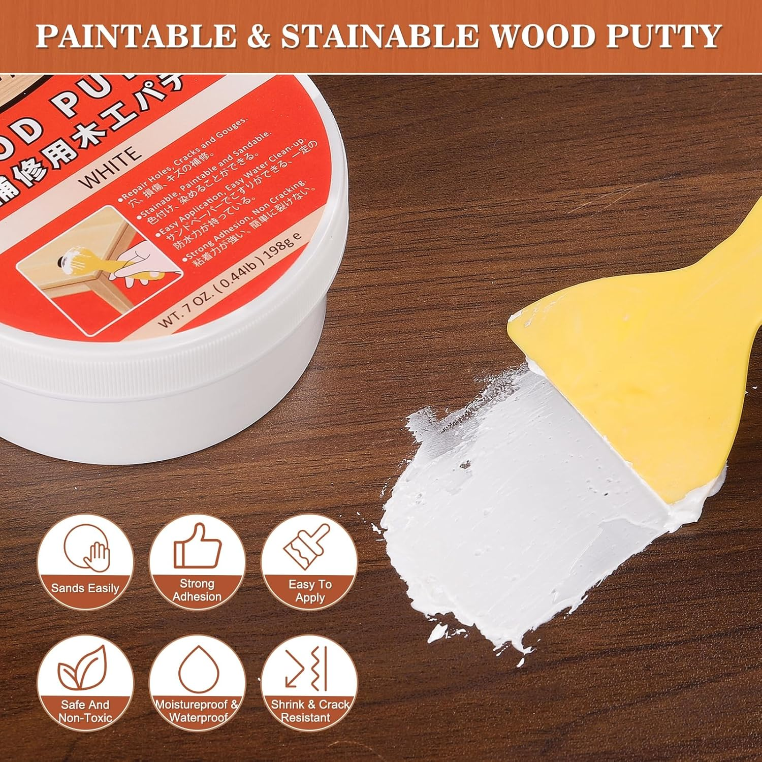 Wood Filler White Putty Water-Based Wood Filler Paintable Stainable Premium Wooden Repair Kit for Door Trim Restore Table Cabinet Floors Hole image number 5