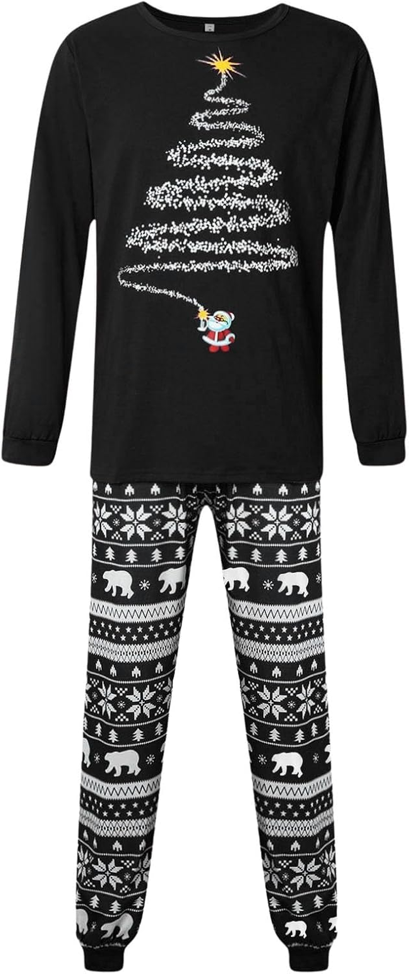 Matching Christmas Pajamas for Family Christmas Tree Print Xmas Sleepwear Holiday Long Sleeve Pjs Set image number 3