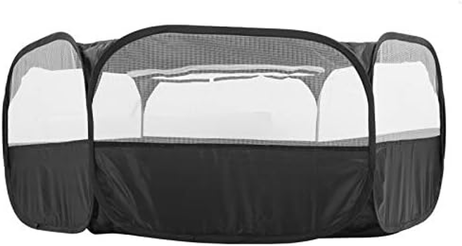 Small Animal Playpen, Portable Transparent Pet Playpen Cage Tent Waterproof Small Pet Cage Fence with Top Cover anti Escape for Outdoor Indoor Use (Little Pet Fence with Cover with Side Cloth-Black) image number 1