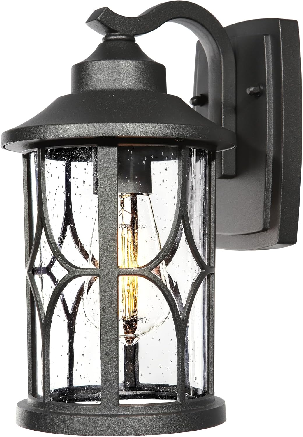 EMLIVIAR Farmhouse Outdoor Wall Lantern - 12 Inch Exterior Wall Sconce, Cast Aluminum with Seeded Glass, Black Finish, AUX04B BK image number 2