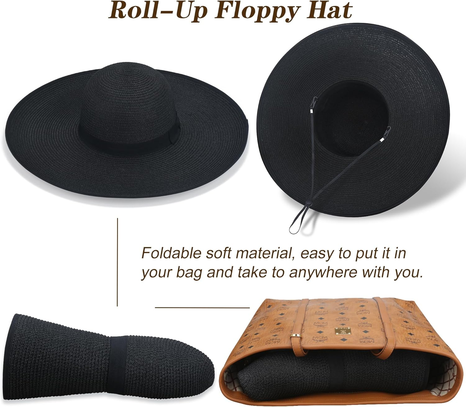 Naivlizer Women Wide Brim Sun Hat UPF50 Straw Summer Hat Floppy Beach Hat Roll-Up