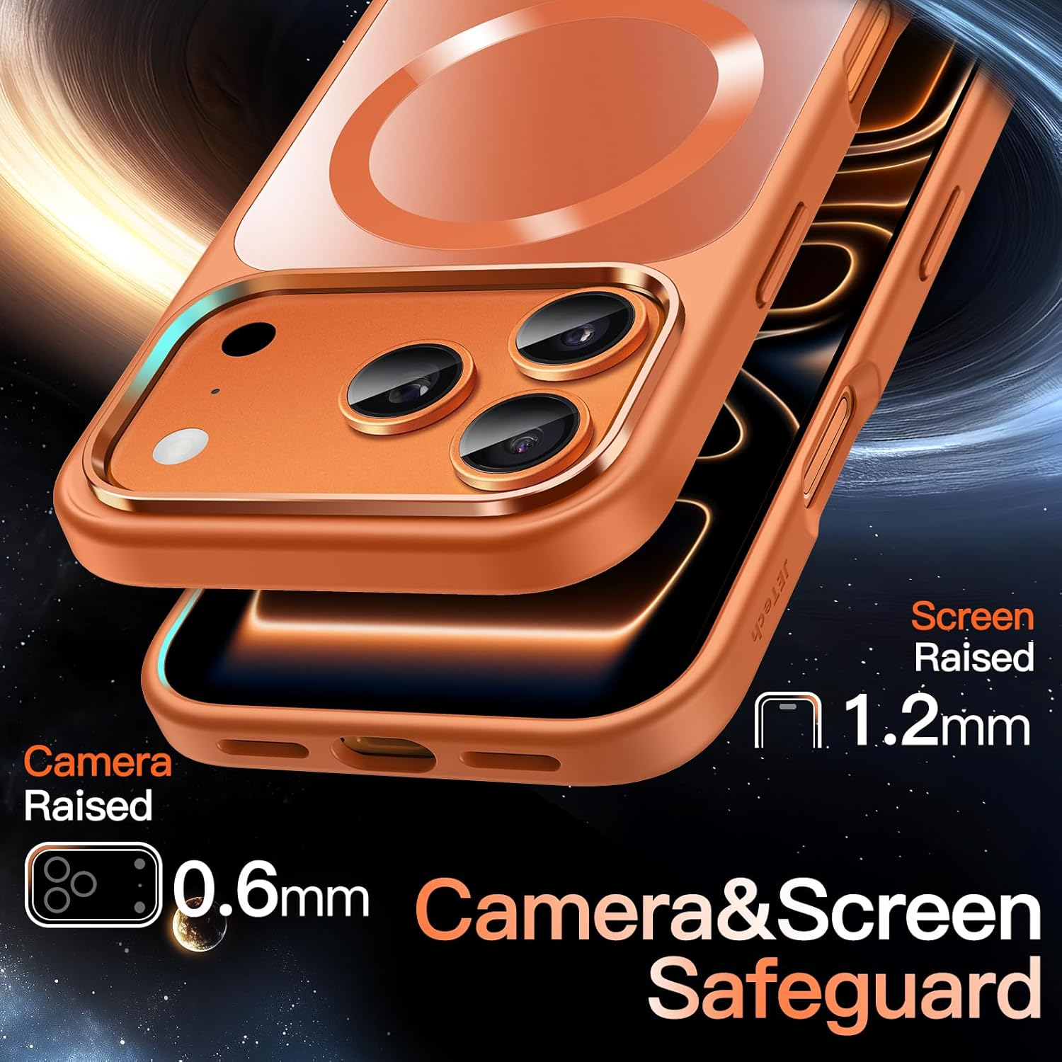 Jetech Magnetic Case for Iphone 17 Pro Max 6.9-Inch Compatible with Magsafe, Luxury Metallic Luster Matte Back Slim Shockproof Electroplated Phone Cover (Orange) image number 2