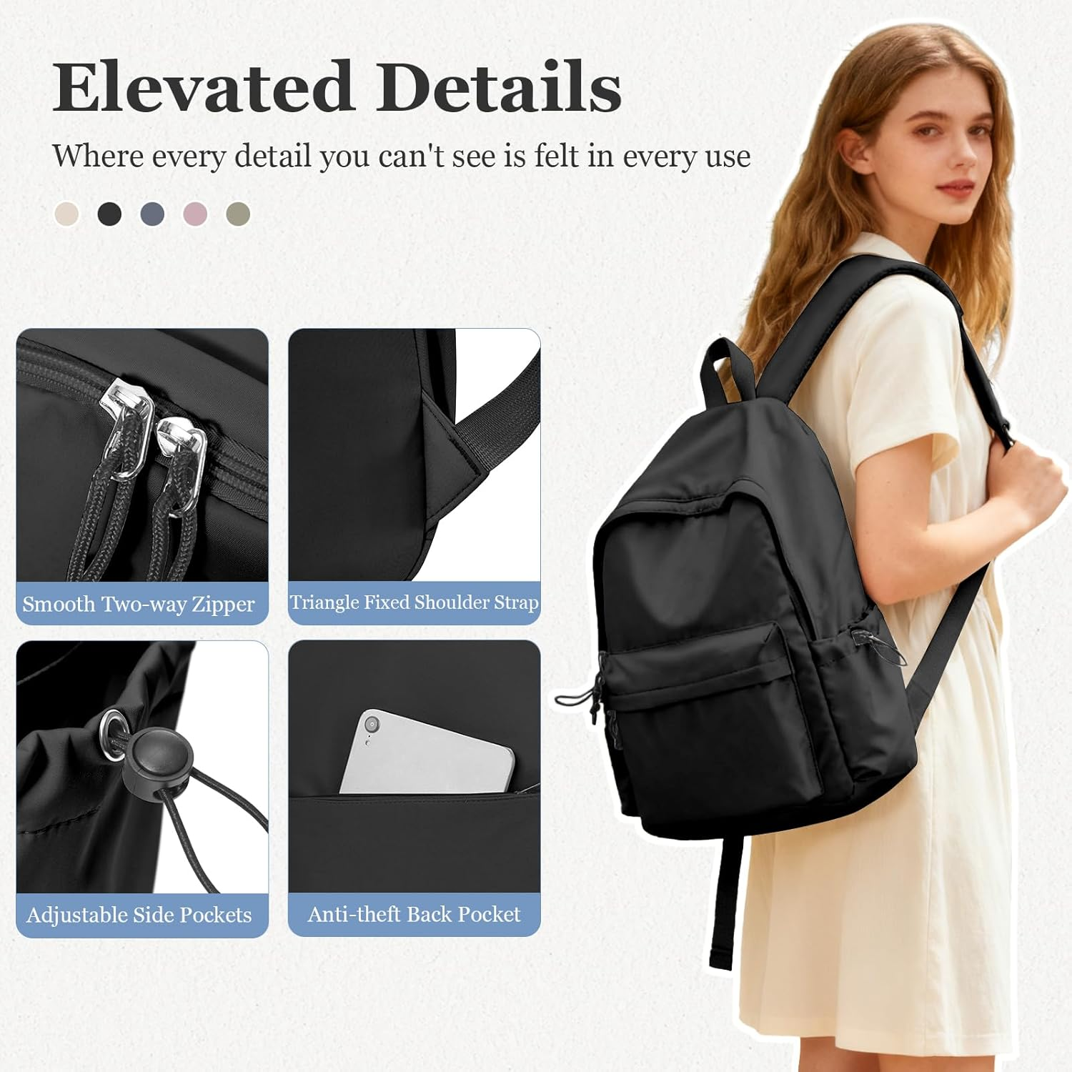 School Backpack for Girls Boy High School Middle Bookbag Lightweight Waterproof Small Backpack for Women - A2-Blue image number 2