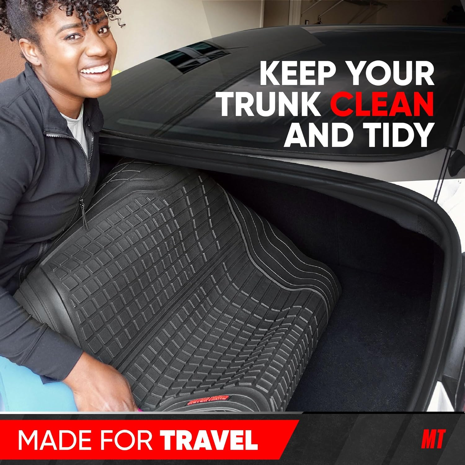 Motor Trend Premium Flextough All-Protection Cargo Mat Liner &ndash; W/Traction Grips & Fresh Design, Heavy Duty Trimmable Trunk Liner for Car Truck SUV, Black (OF-985-BK) - Black image number 5