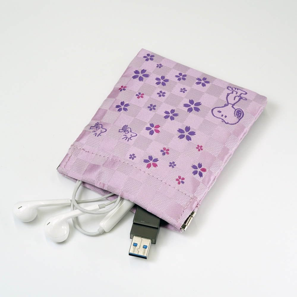 Peanuts/Spring Pouch Snoopy Woodstock (Cherry Blossom and Checkerboard) PNDW1485 Pink image number 4