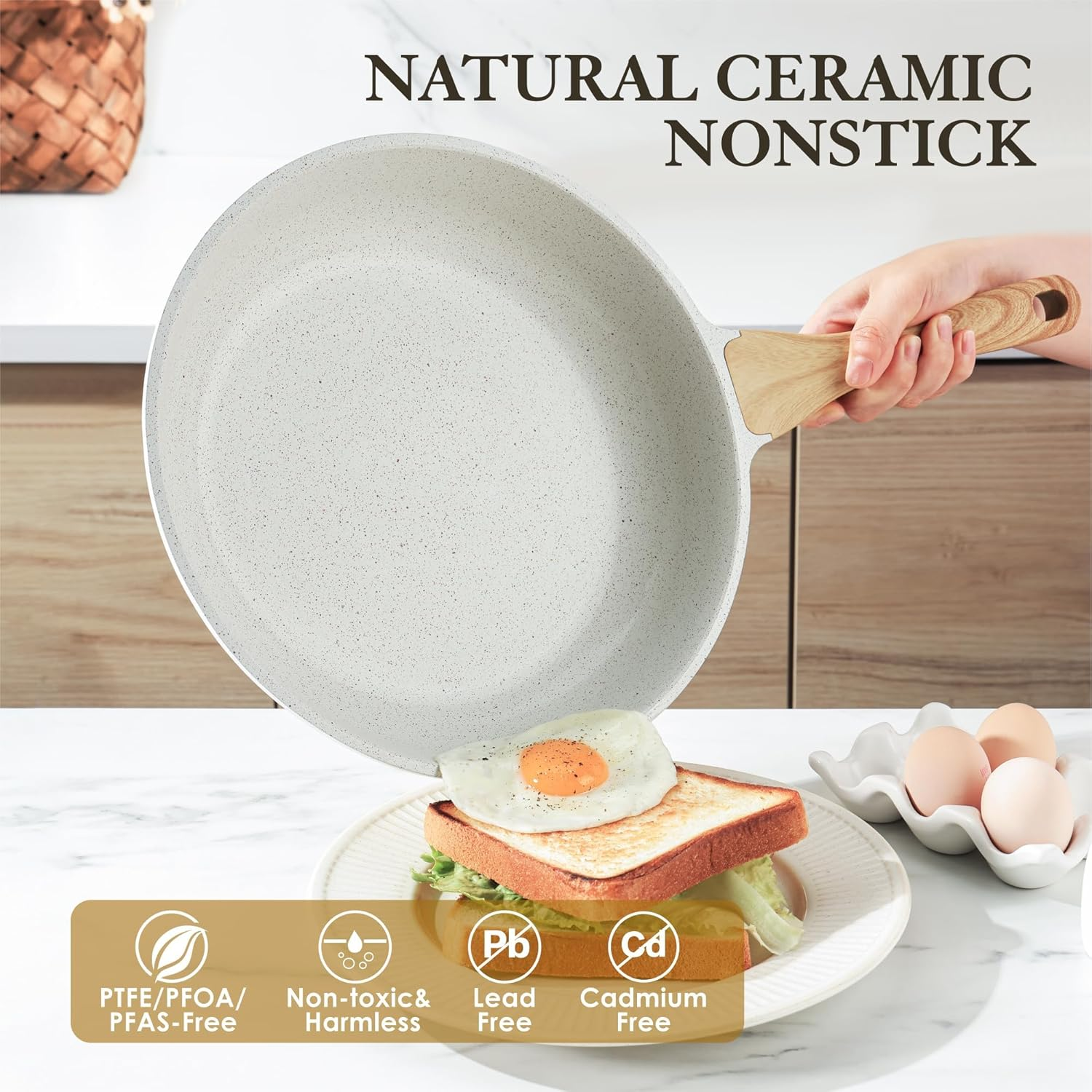 SENSARTE White Ceramic 28 Cm Non-Stick Skillet Frying Pan, Swiss Granite Coating Omelette Pan, Healthy Stone Cookware, Chef'S Pan, Gas Stove and Induction Compatible image number 1