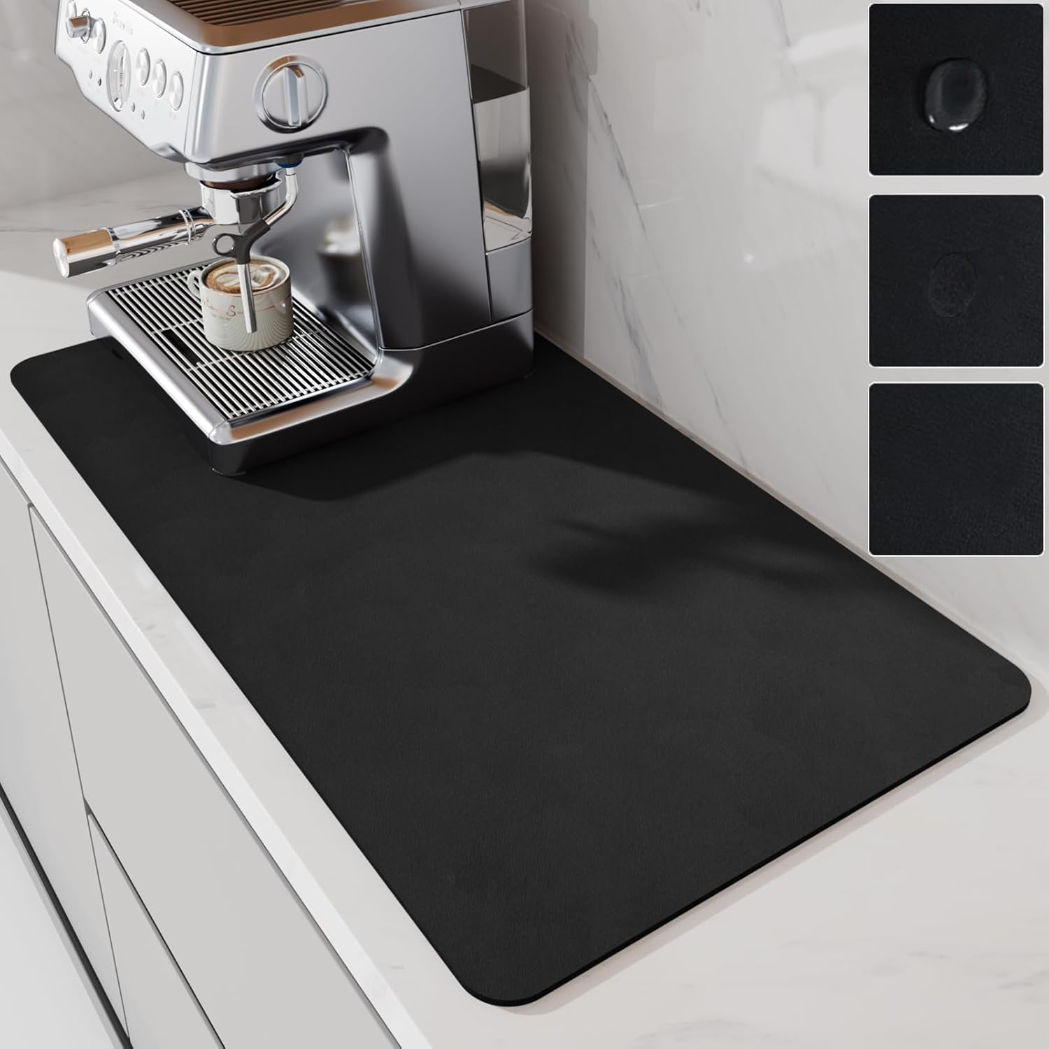 LIMNUO Coffee Mat,Coffee Maker Mat for Countertops, Absorbent Dish Drying Mat for Kitchen Counter, under Coffee Maker Coffee Machine Coffee Pot Espresso Machine Dish Rack (Grey, 50 X 30 Cm)