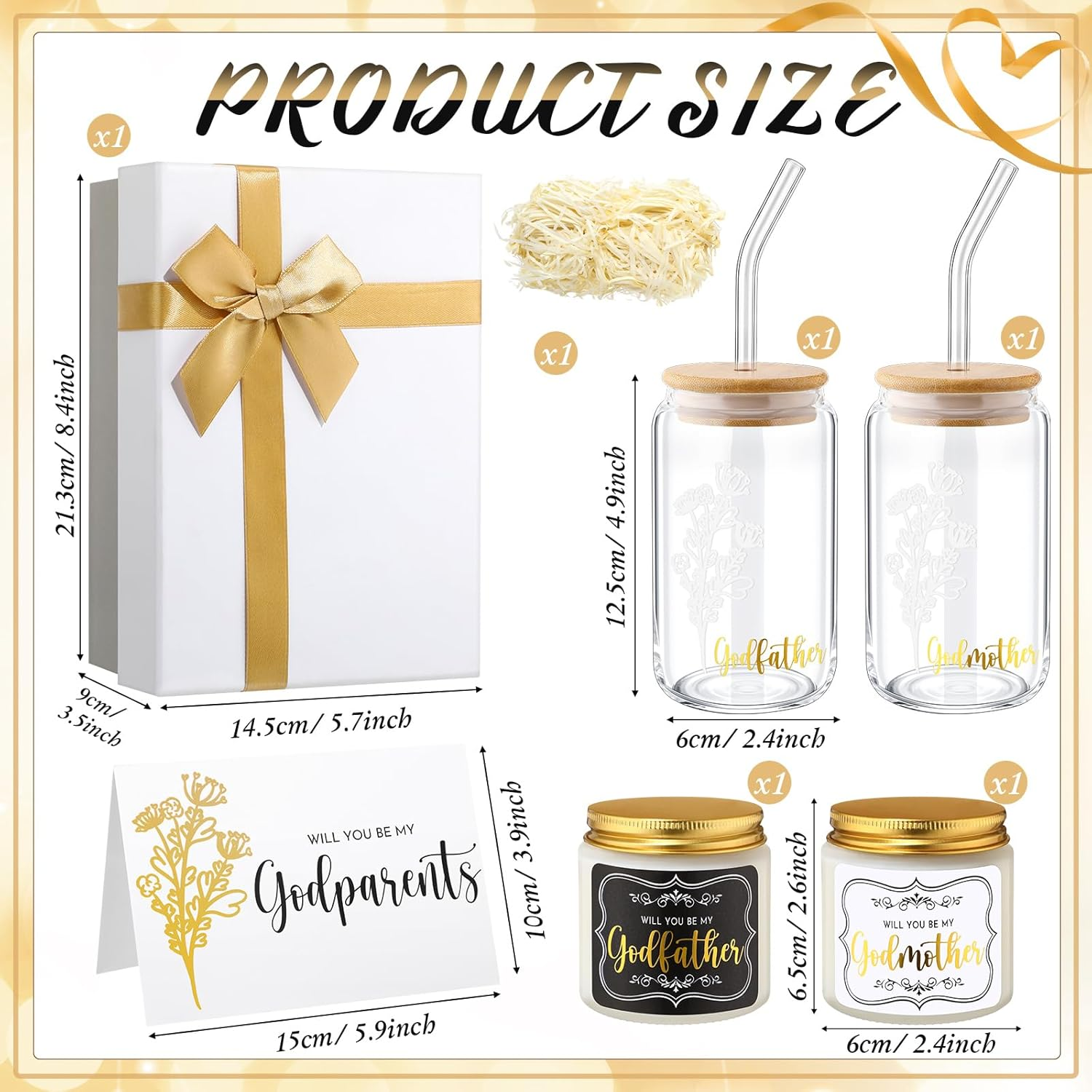 9 Pcs Godparents Proposal Gift Set Will You Be My Godmother Godfather Glass Cup Scented Candle Cross Bracelet Cards Box from Godchild Baptism Padrino Madrina Gifts(Classic Style) image number 4