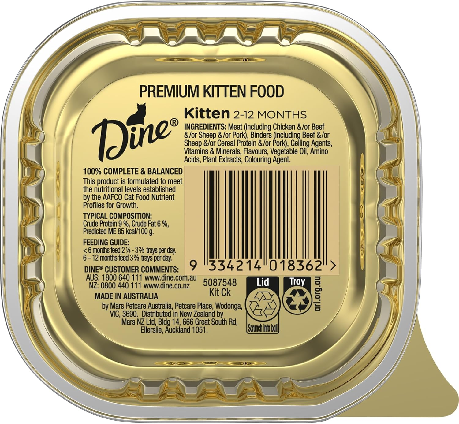 Dine Kitten Classic Collection Wet Cat Food Tender Chicken 85G Tray, 14 Pack image number 5