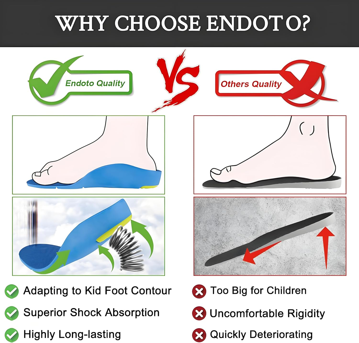 2 Pairs Arch Support Orthotic Insoles | Heavy Duty Arch Support for Plantar Fasciitis & Flat Feet | PU Foam + Gel Heel Cups | Work Boot/Sports/Running Inserts (Blue) (L（EU43-45）) image number 1