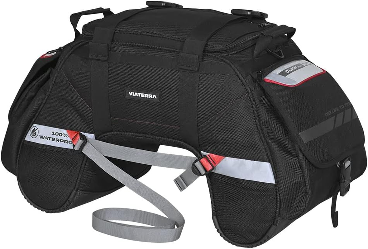 Viaterra 100% Waterproof Clawmini Motorcycle Rear/Tail/Seat Bag (Black) I Universal Luggage & Works on All Motorbikes I No Modifications or Saddle Stay/Rack Needed I Suitable as Travel Accessories image number 1