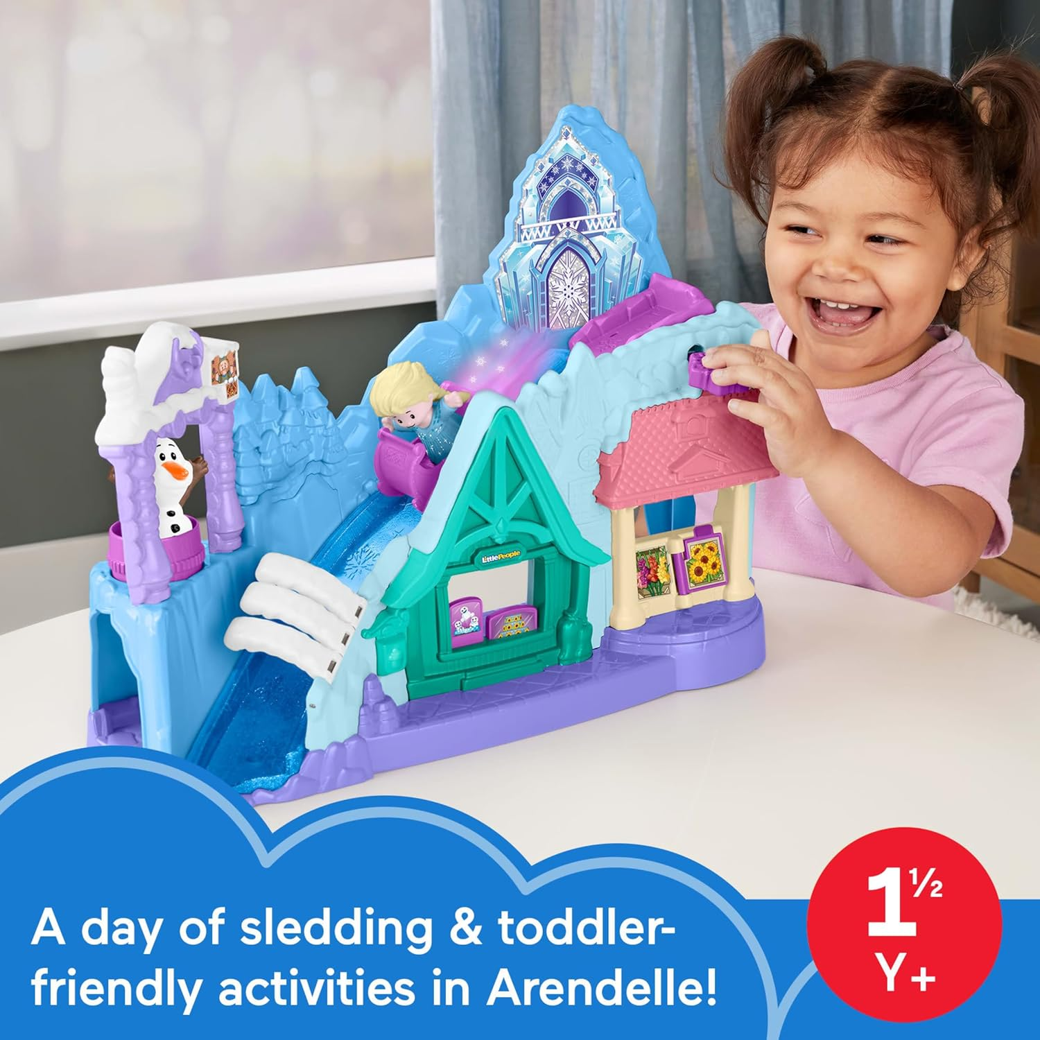 Fisher-Price Little People Toddler Toy Disney Frozen Arendelle Sledding Adventures Playset with Figures for Pretend Play Ages 18+ Months image number 3