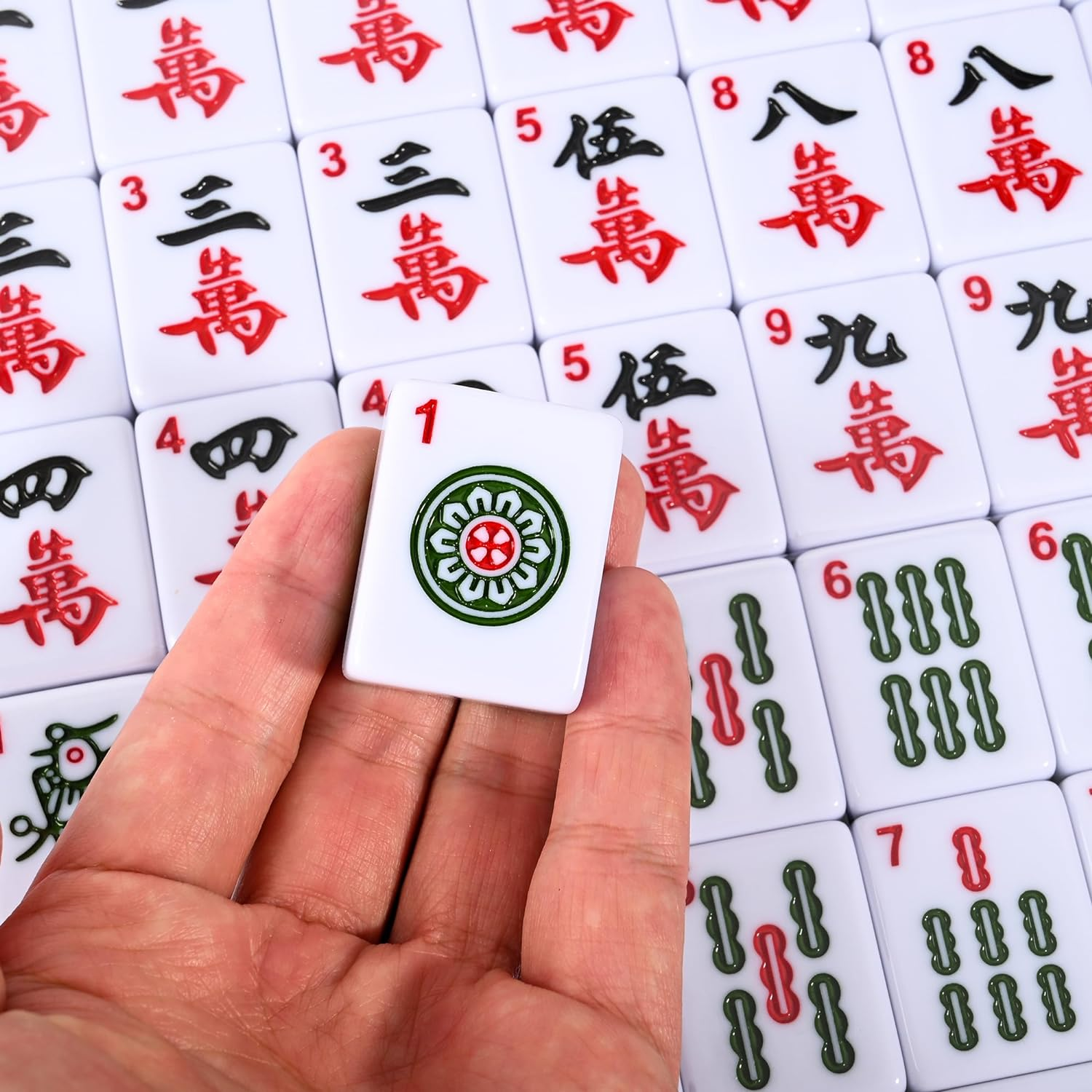 Lehom Large 36MM Chinese Mahjong Set 144Pc Mahjong Tile Set English Characters Mahjong Board Game with Case Mahjong Game Set for Travel Party Family Game Portable Mah Jong 麻将 (Mah Jongg, Majiang) image number 1