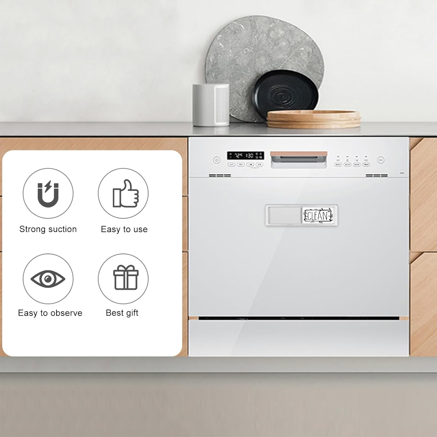 Dishwasher Magnet Clean Dirty Sign,Clean Dirty Sign Indicator with Slide Design with Double-Sided Sticker Ideal Signs for Any Home or Office Kitchen(Art Font Silver) image number 2
