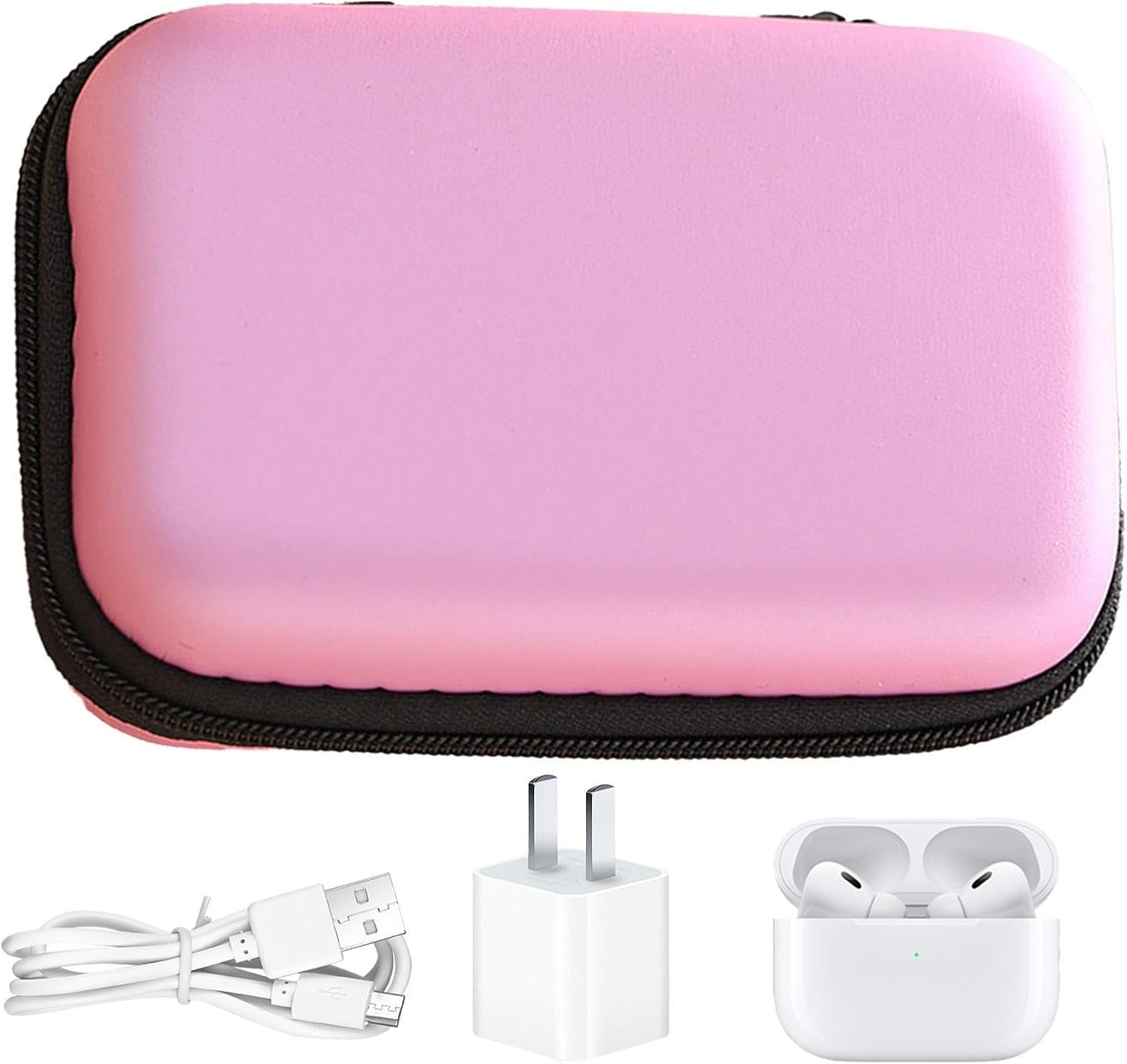 Electronic Organizer Case - 10X7Cm Cord Holder Travel Bag, Small Gadget Pouch, Data Cable Organizer | Chargings Case Earphone Bags Zippered Pocket for Men Women and Daily Office Use, Pink, Refer To