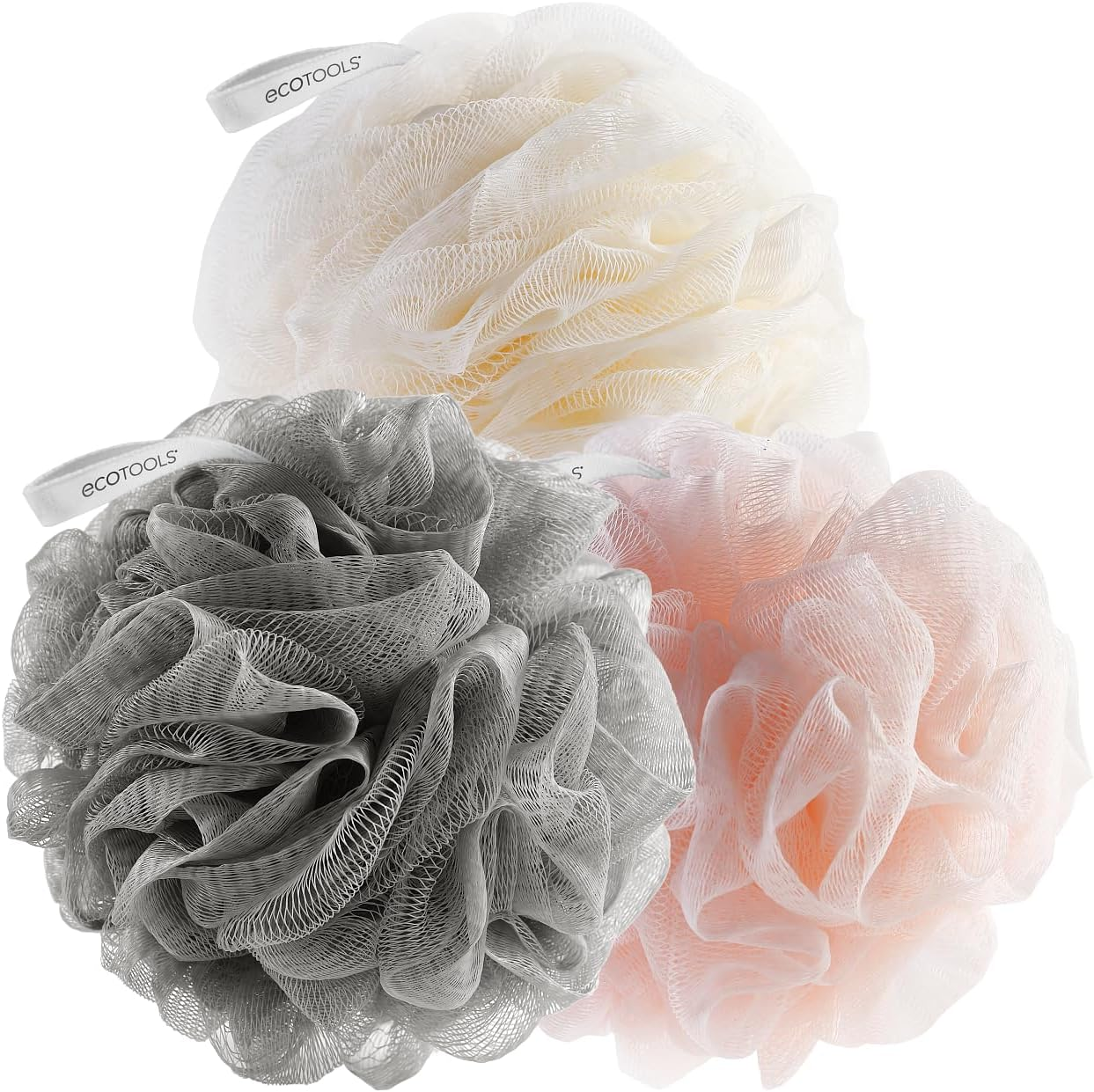 Ecotools Delicate Ecopouf (3-Pack) - Synthetic Mesh, Exfoliating Loofah - Multicolor Recycled Netting