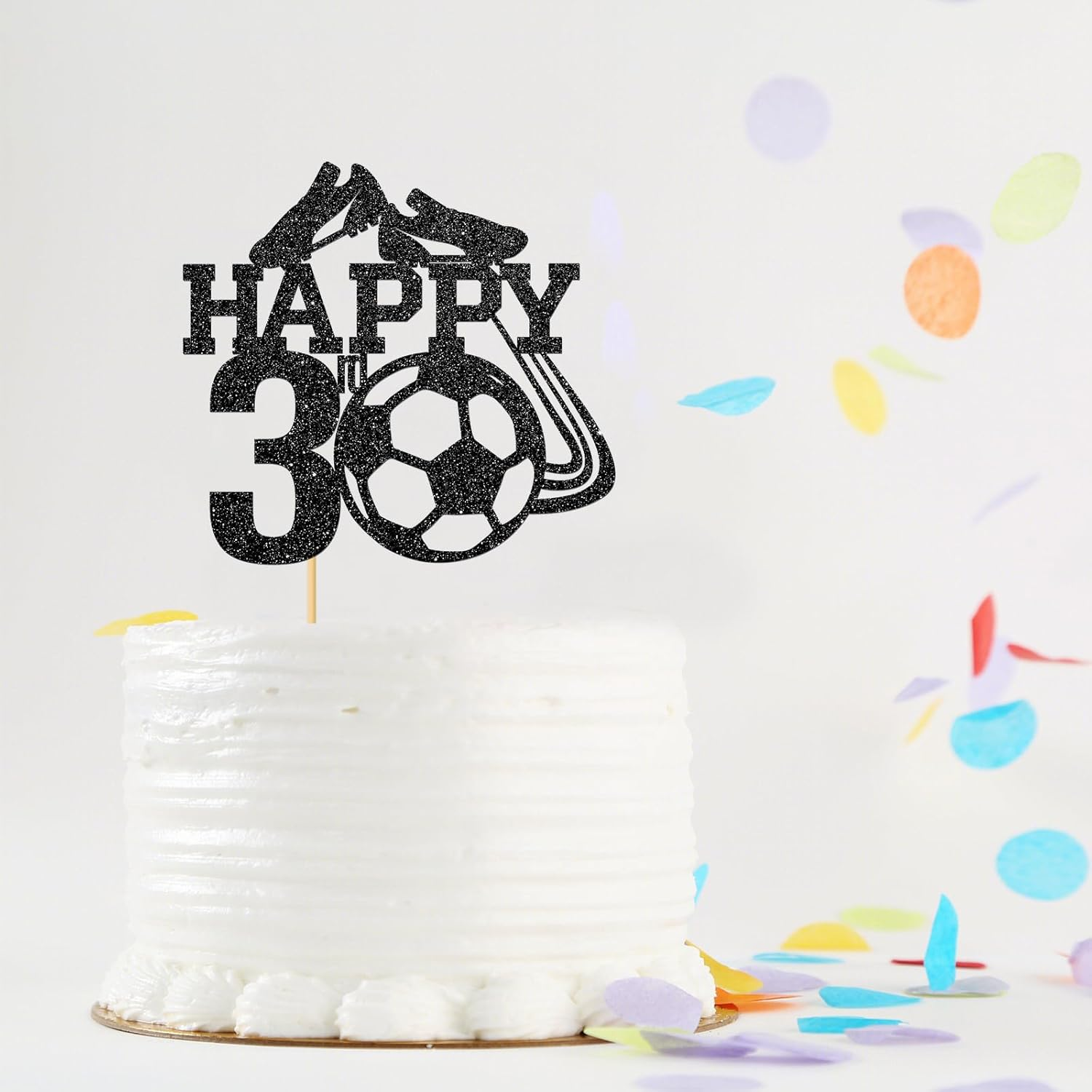 Monmon & Craft Soccer 3Rd Birthday Cake Topper/Sport Theme Soccer Ball Cake Docer/Soccer Player Boy 3Rd Birthday Party Decorations - Black Glitter image number 3