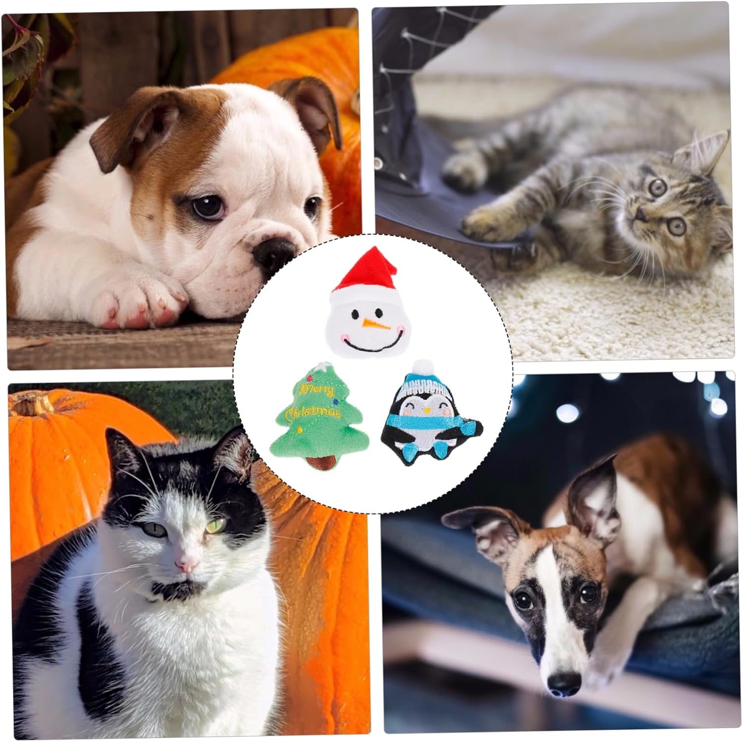 3Pcs Plush Christmas Pet Toy Penguin Snowman Christmas Tree Safe Chew Toys for Dogs and Cats Strengthens Bonding Keeps Pets Entertained image number 1