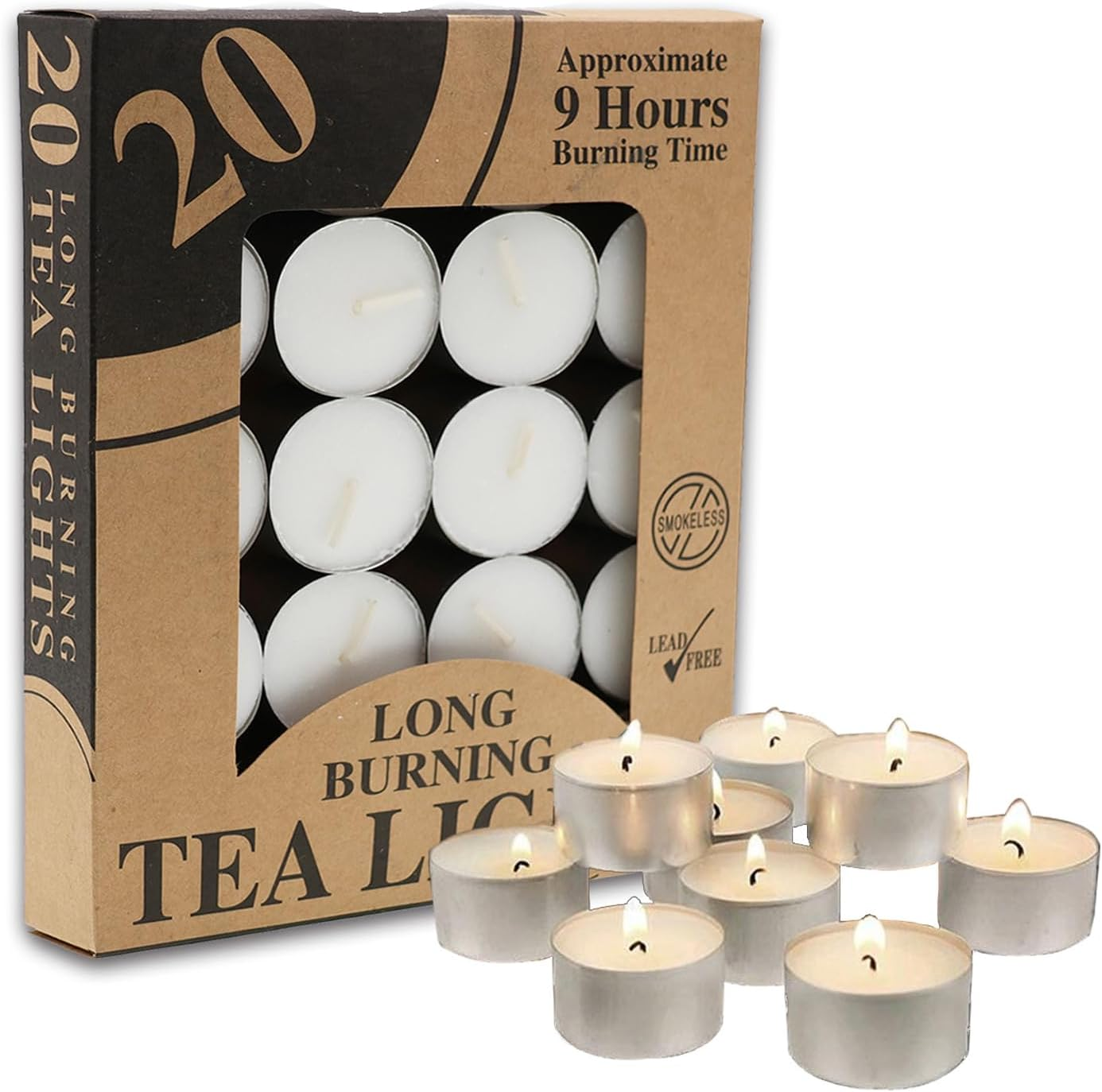 Tealight Candles Tea Light Candle 9 Hours Long Burning Smokeless Paraffin Tealights Unscented for Home D&eacute;cor Party Wedding (100) image number 1