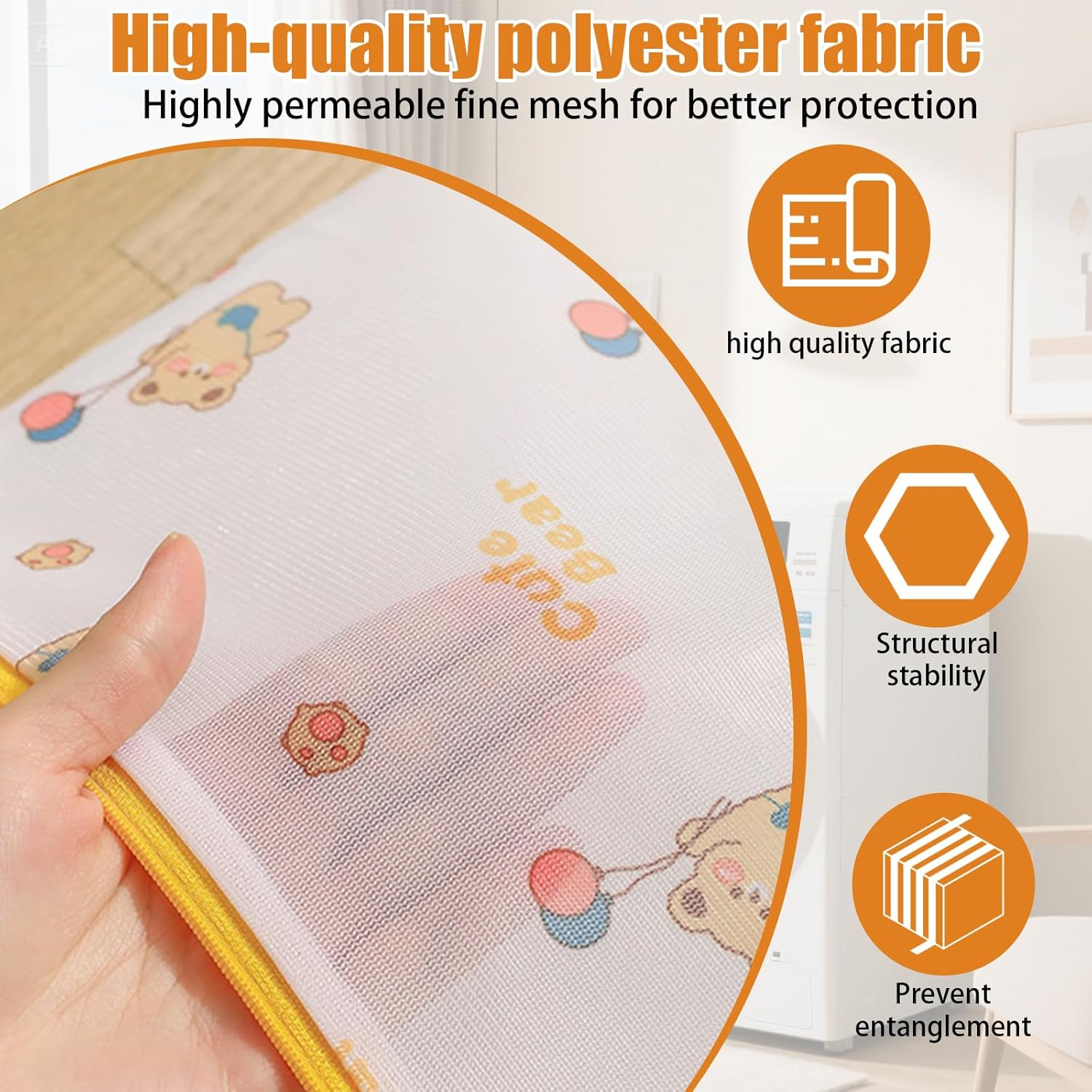 Viiotu 4 Sets Mesh Laundry Bag for Washing Machine,Large Small Travel Laundry Bag with Cute Bear for Delicates,Hosiery,Stocking,Underwear (Balloon Bear)