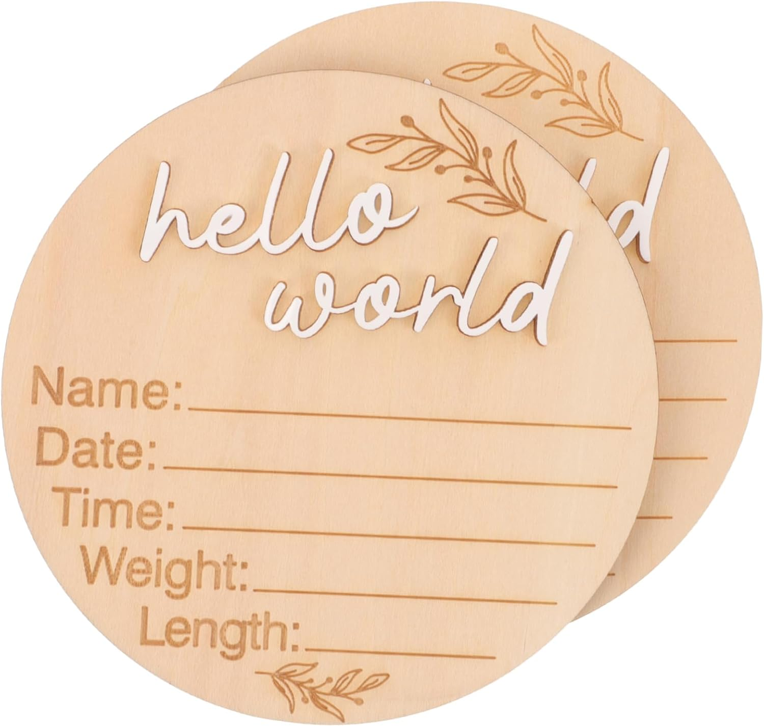 VANZACK Wooden Birth Announcement Sign for Newborn 2Pcs round Milestone Cards Design for Baby Photos Engraved Wooden Name Signs image number 5