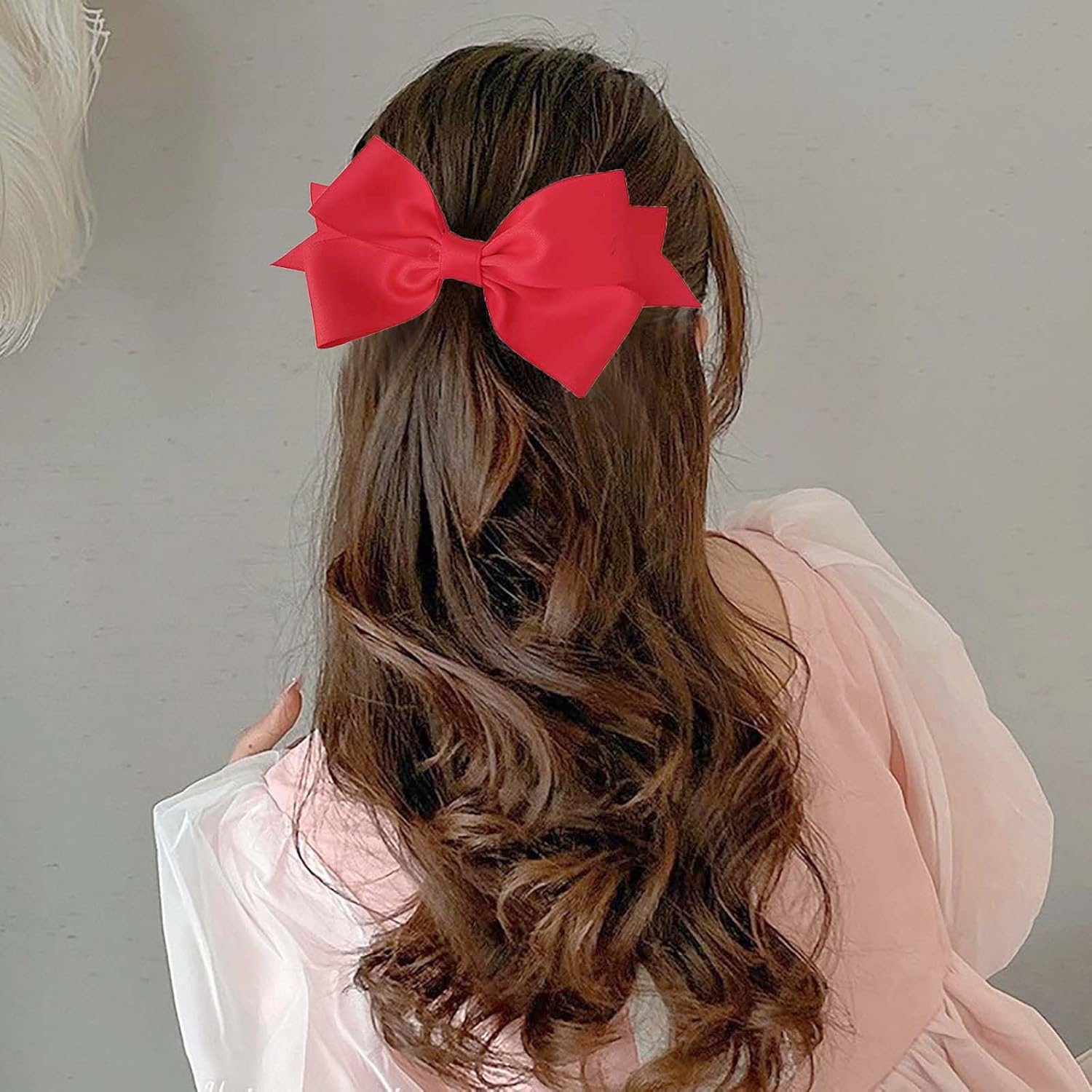 Red Hair Bows for Women Bow Hair Clips Silk Satin Bow Clips Cute Hair Bow Clips French Hair Band Bow Wedding Bow Hair Bow Barrette Bowknot Hair Accessories Pink White image number 5