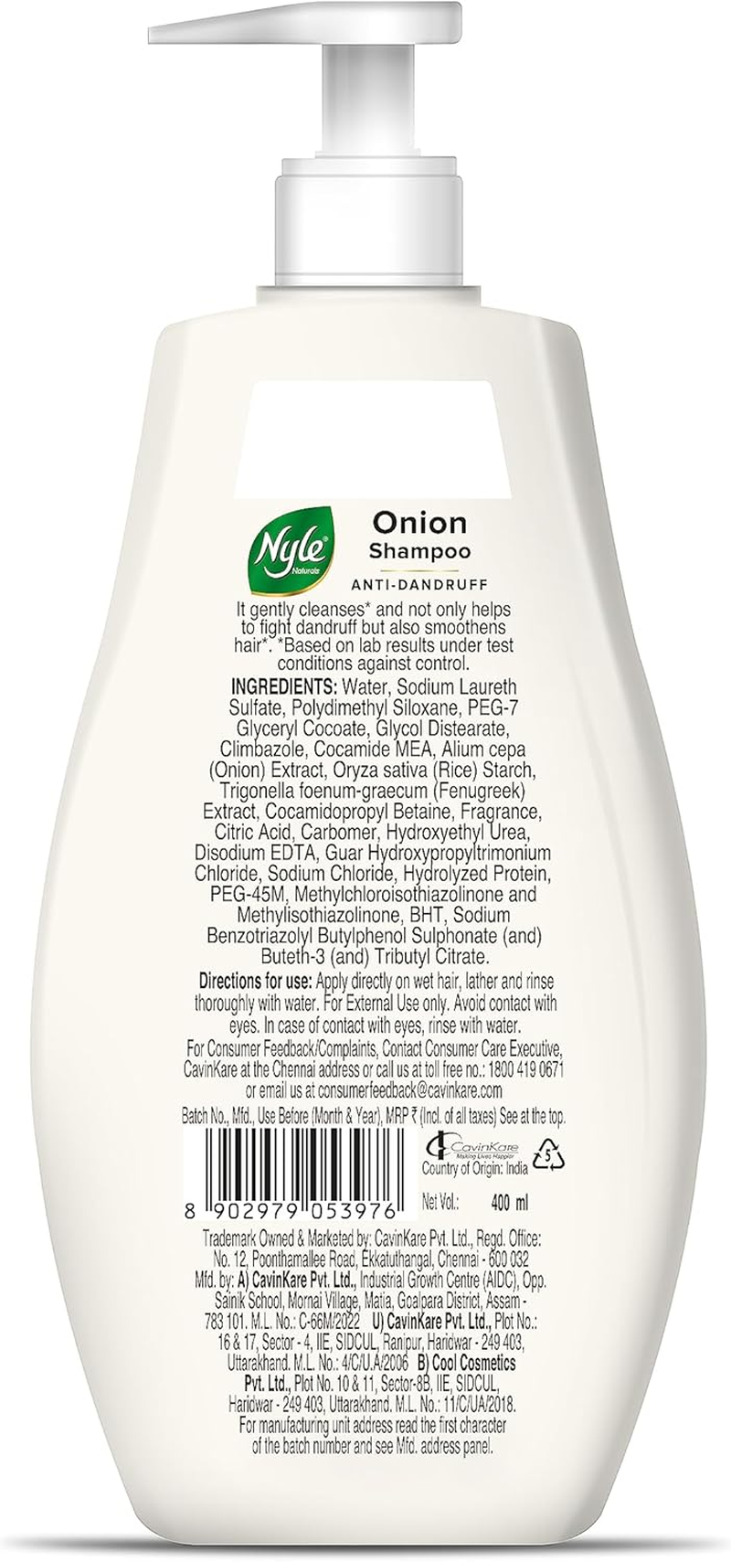 Nyle Naturals Onion and Methi anti Dandruff 2 In1 Shampoo with Active Conditioner, 400Ml image number 4